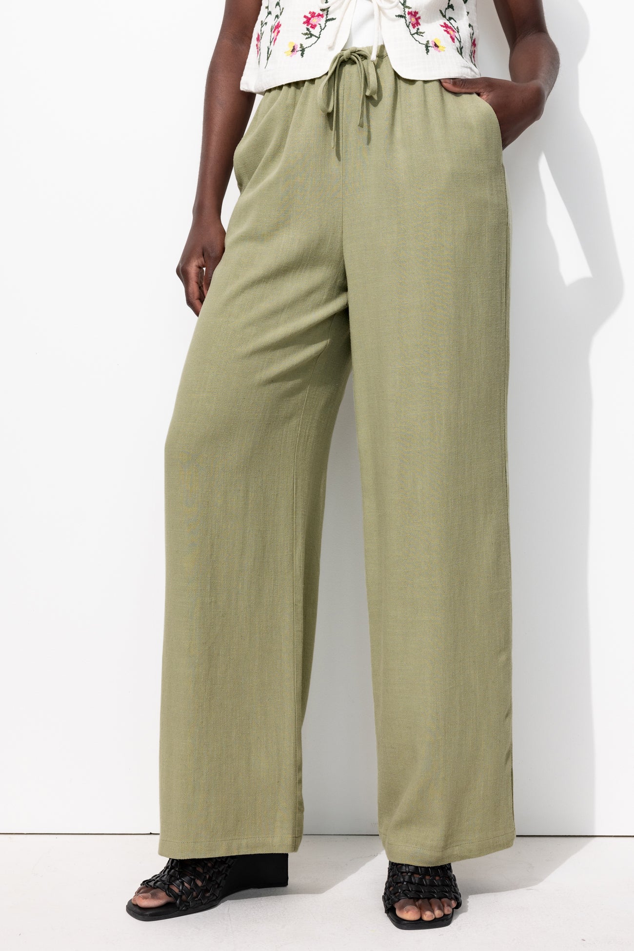 Pantalon large taille haute - Vert – Image 2