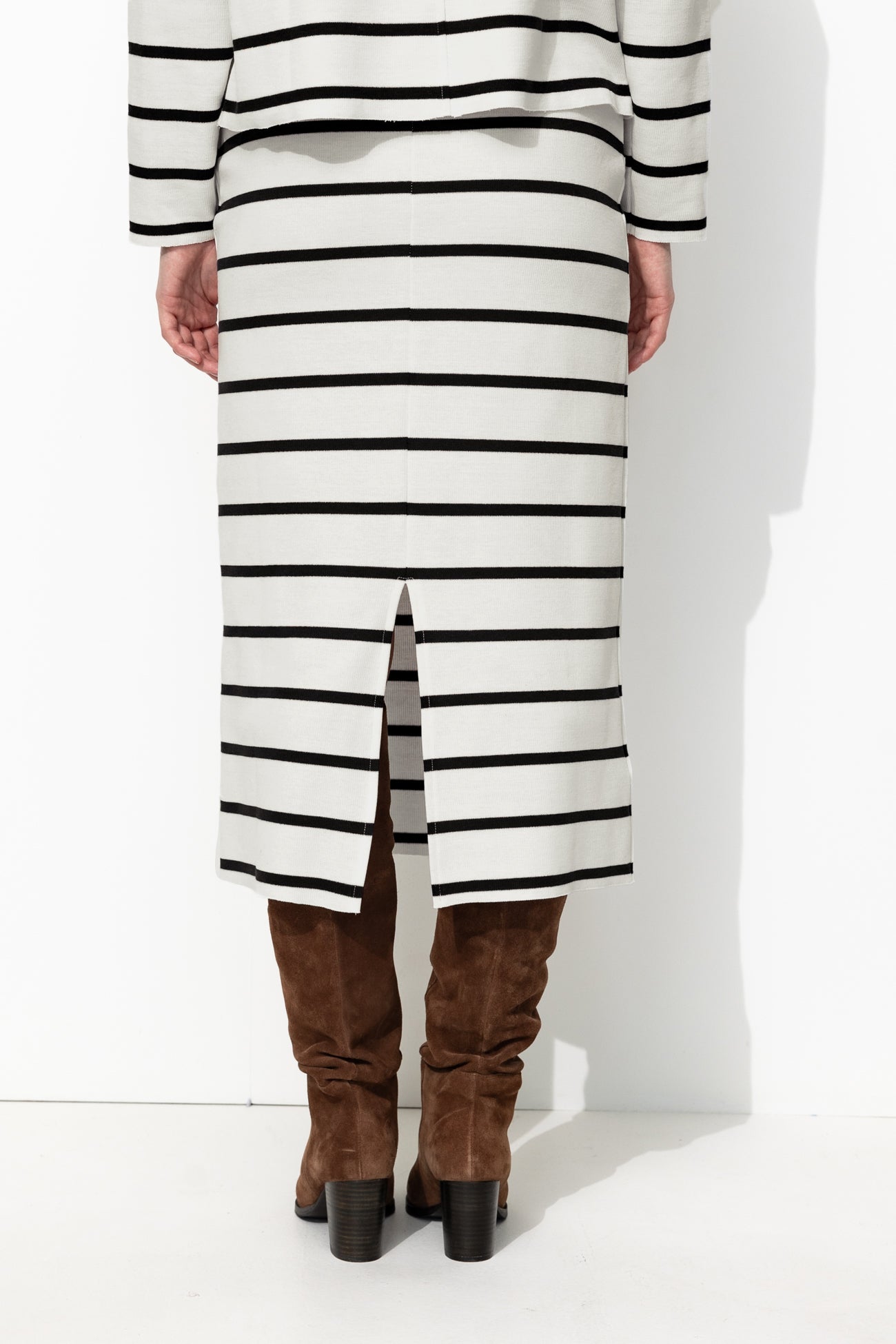 Jupe midi marinière Femme - Rayé écru – Image 3