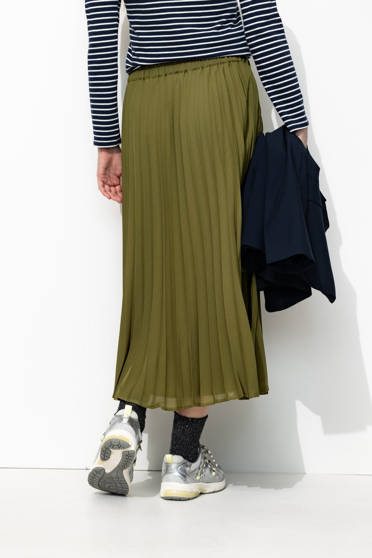 Jupe mi-longue plissée Femme - Kaki – Image 3