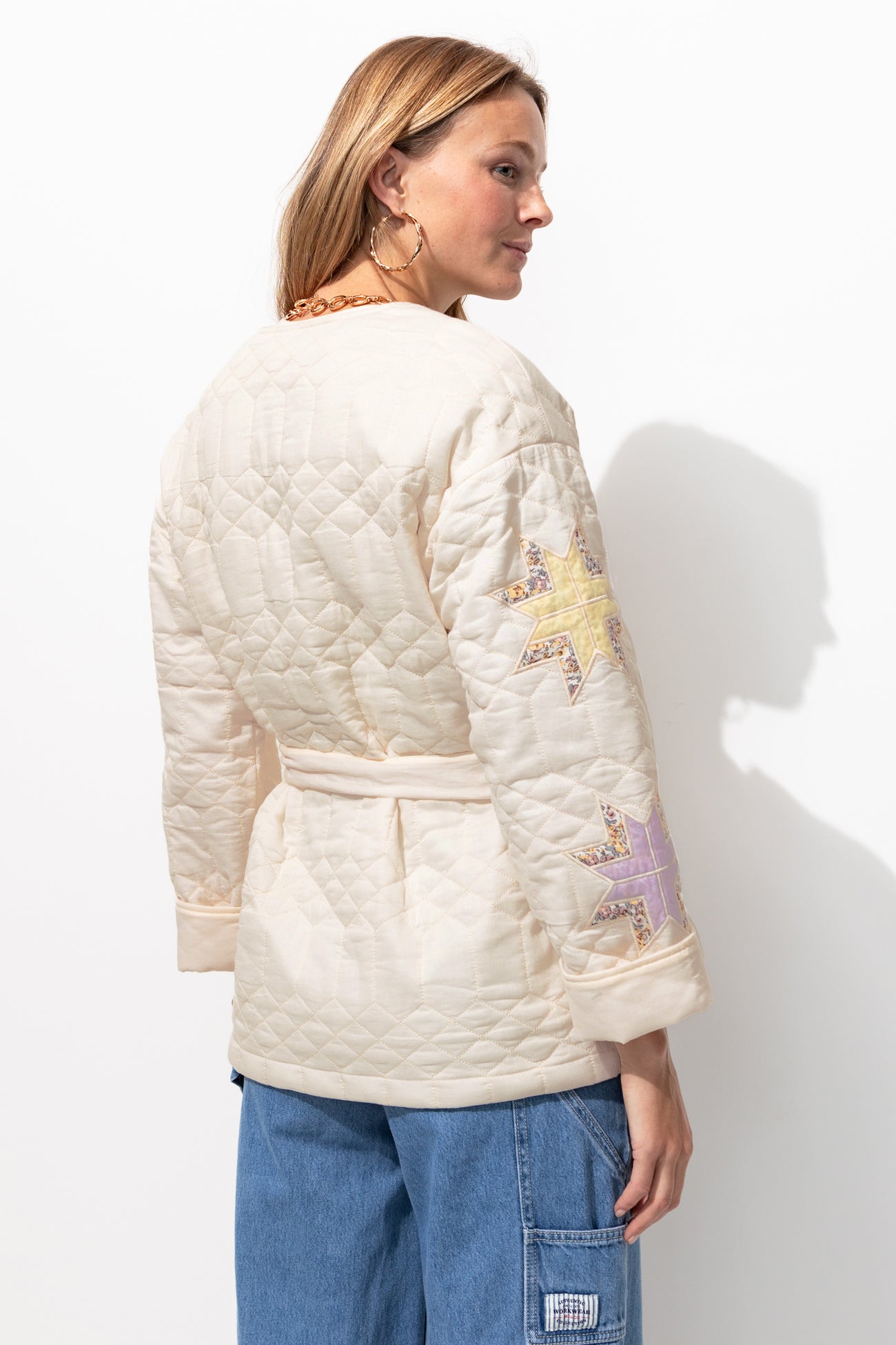 Veste-kimono matelassée Femme - Imprimé écru – Image 3