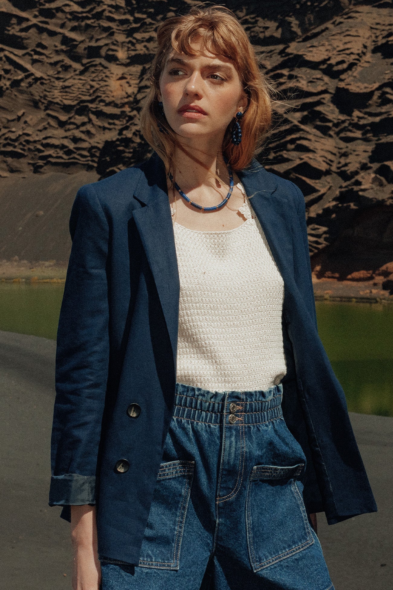 Veste de tailleur lin mélangé – Marine
