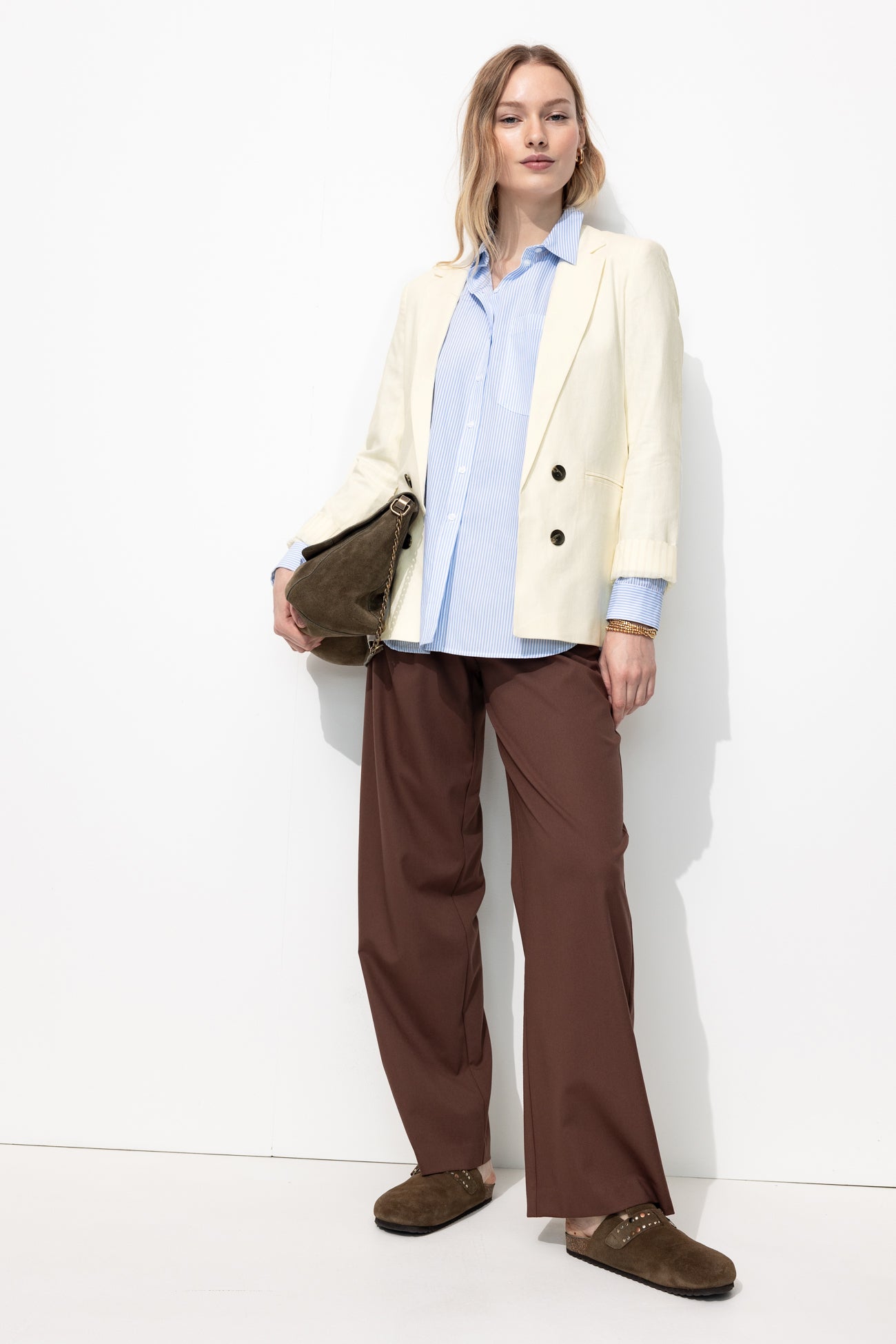 Veste de tailleur lin mélangé – Ecru