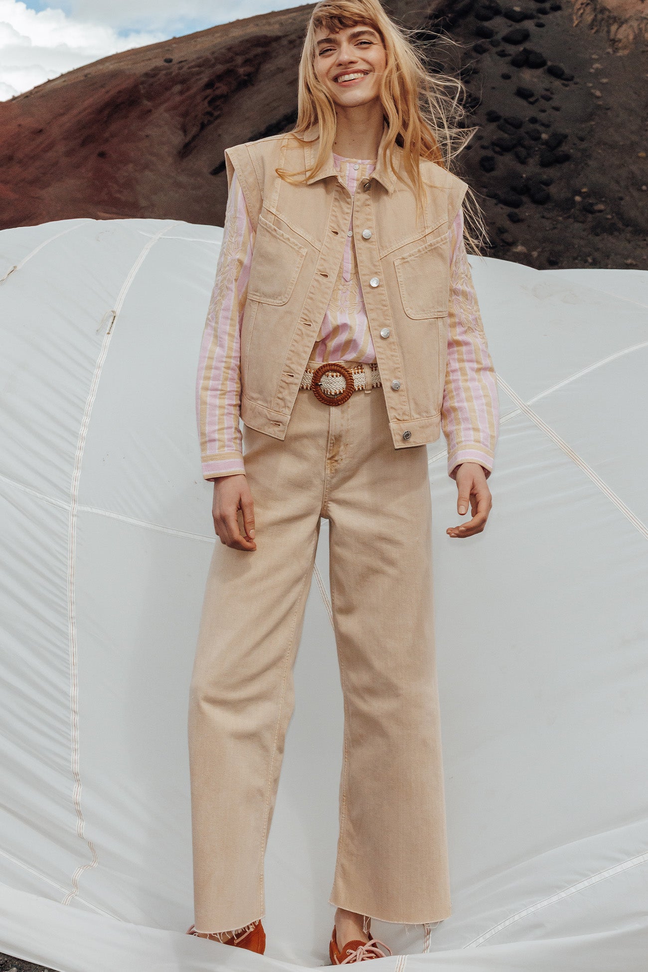Veste sans manches en toile – Ecru
