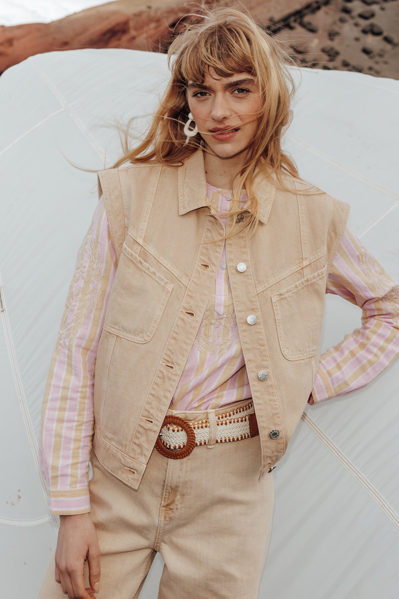 Veste sans manches en toile – Ecru