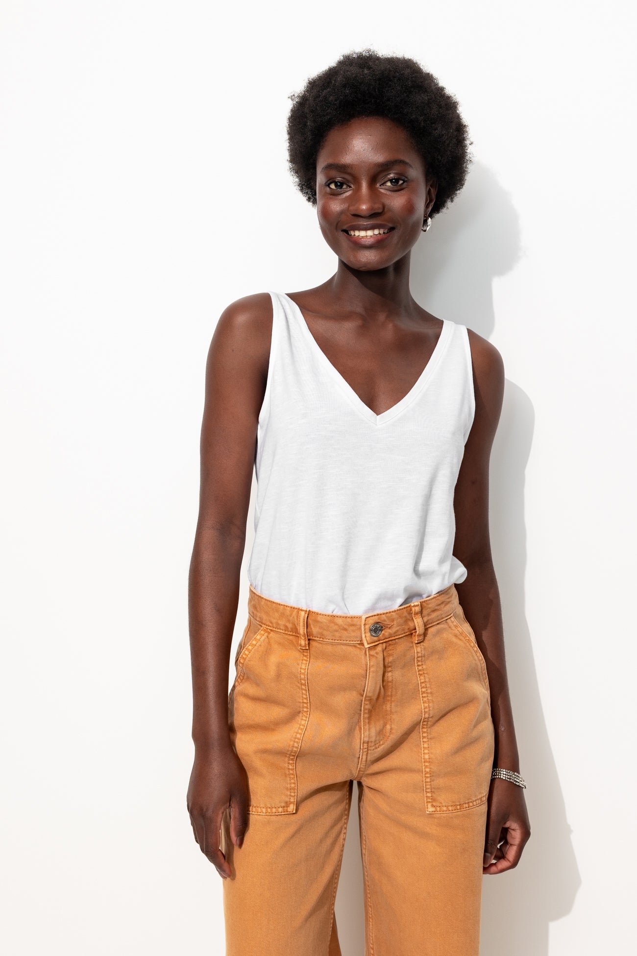 Débardeur col V en coton Femme – Blanc