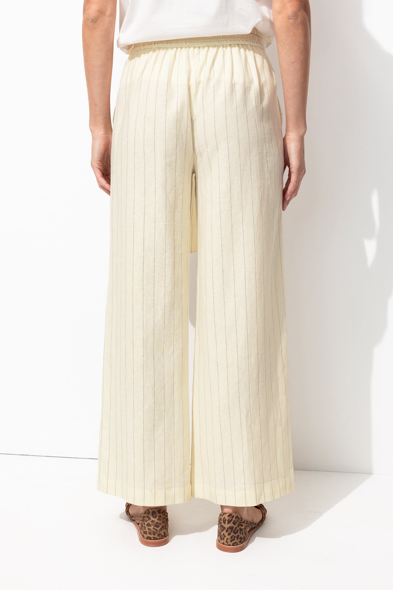 Pantalon large en lin mélangé - Rayé écru – Image 3