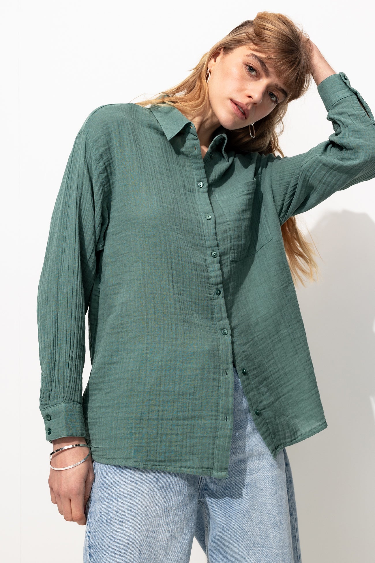 Chemise en gaze de coton Femme – Vert de gris