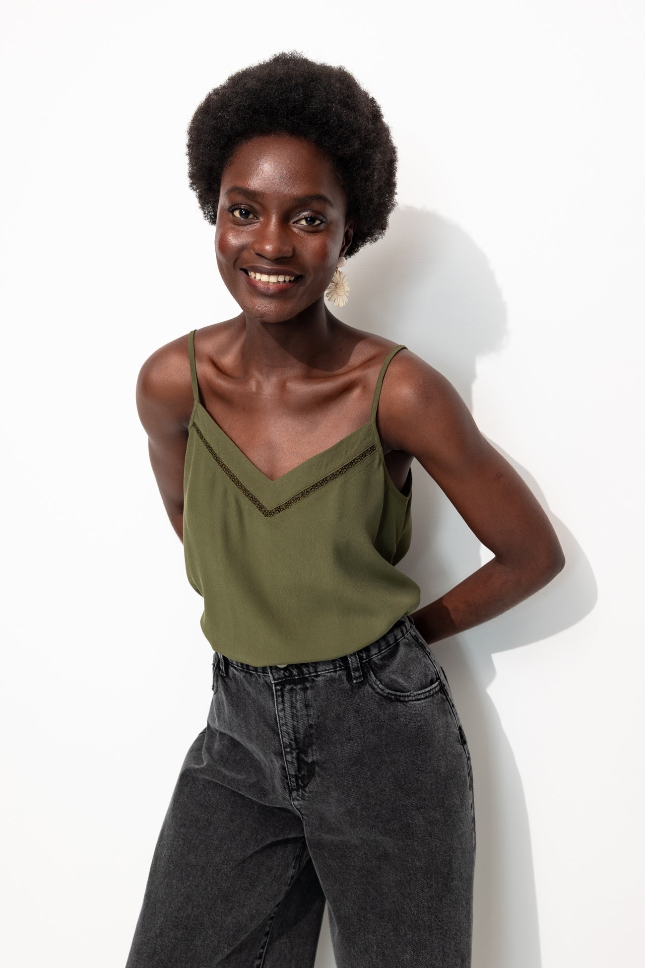 Top à fines bretelles Femme – Kaki