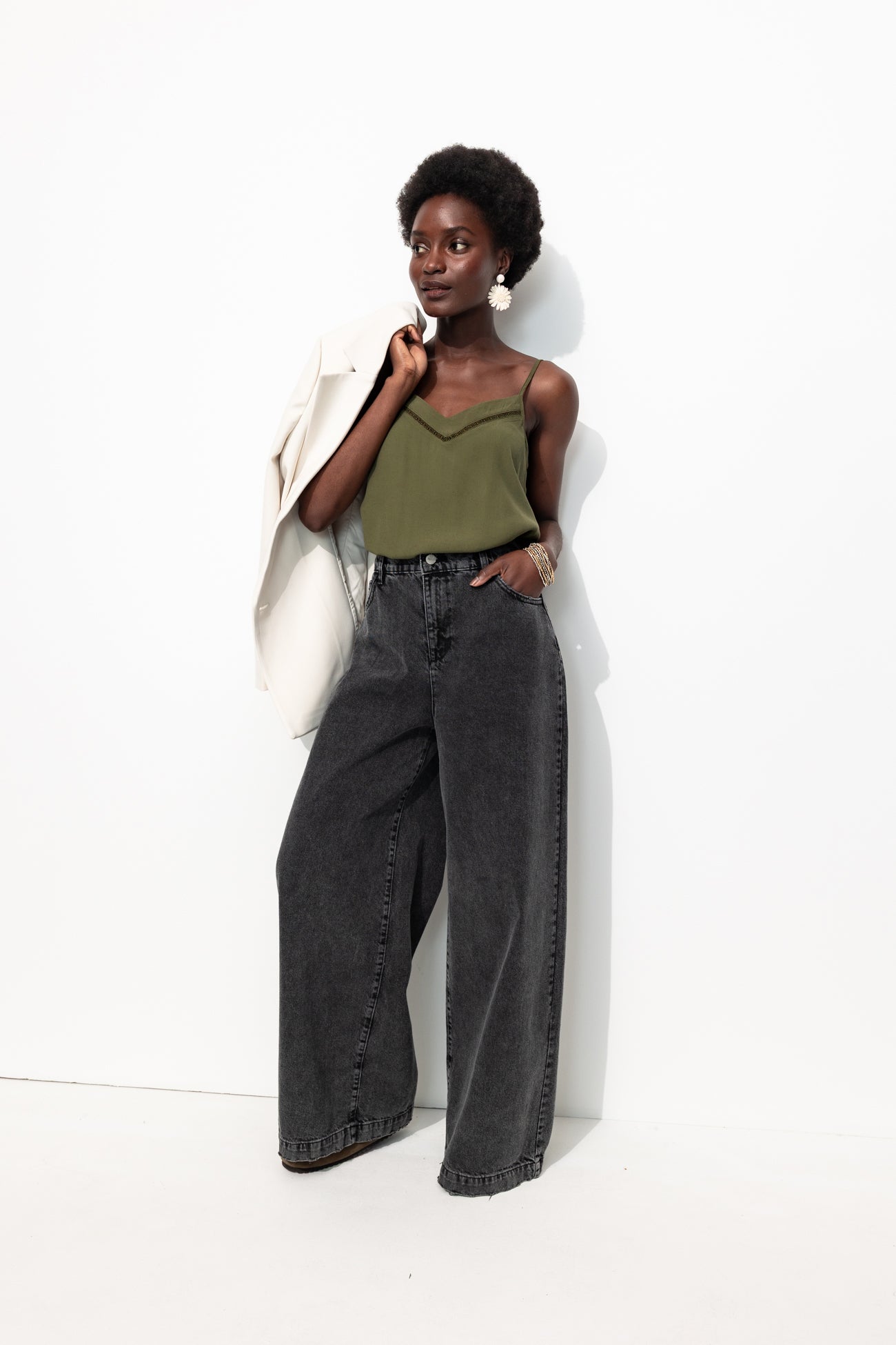 Top à fines bretelles Femme – Kaki
