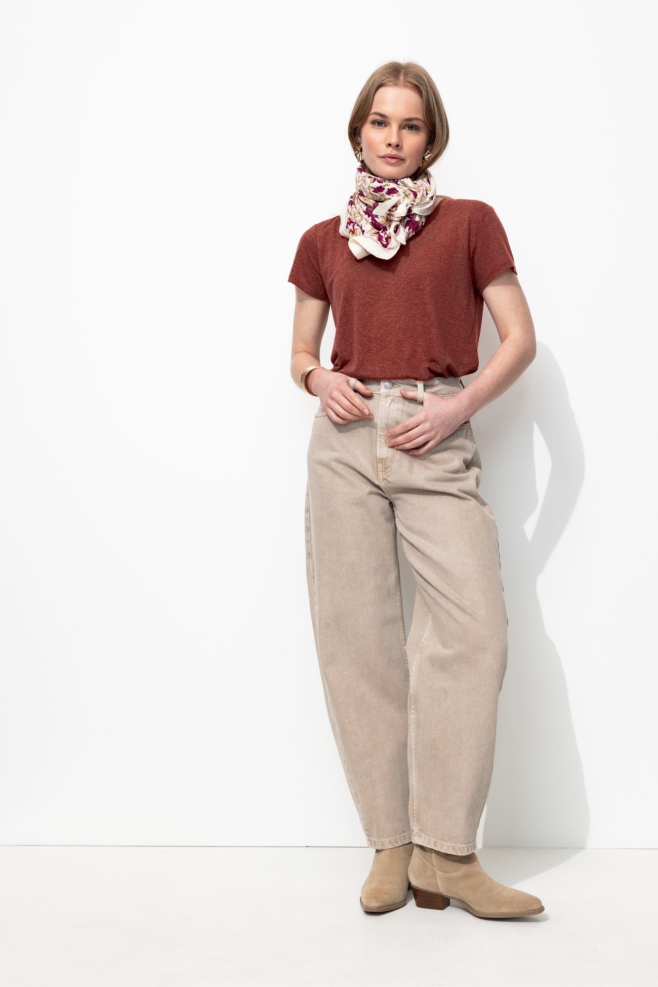 T-shirt en lin mélangé Femme – Terre de sienne