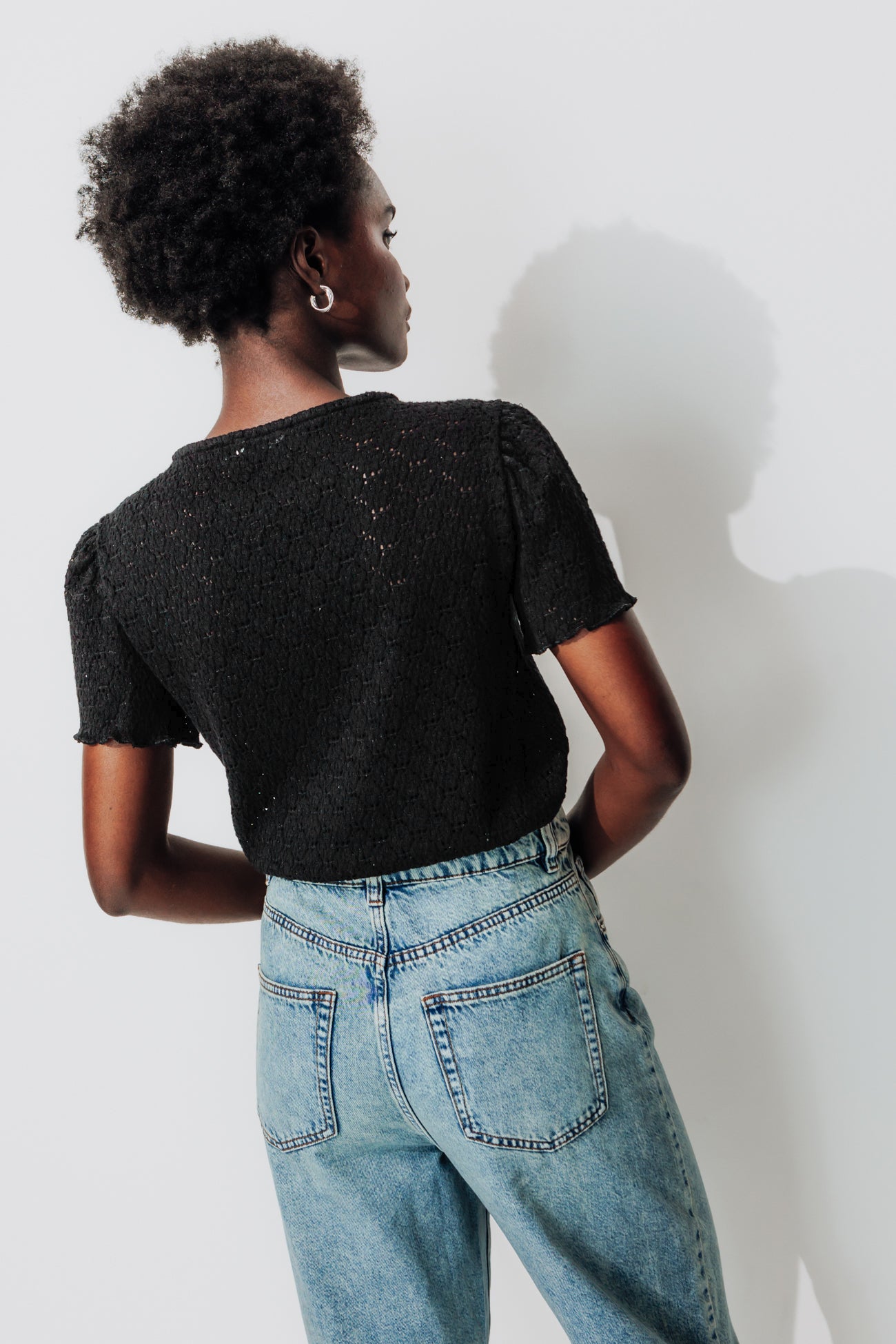 T-shirt effet dentelle Femme - Noir – Image 3