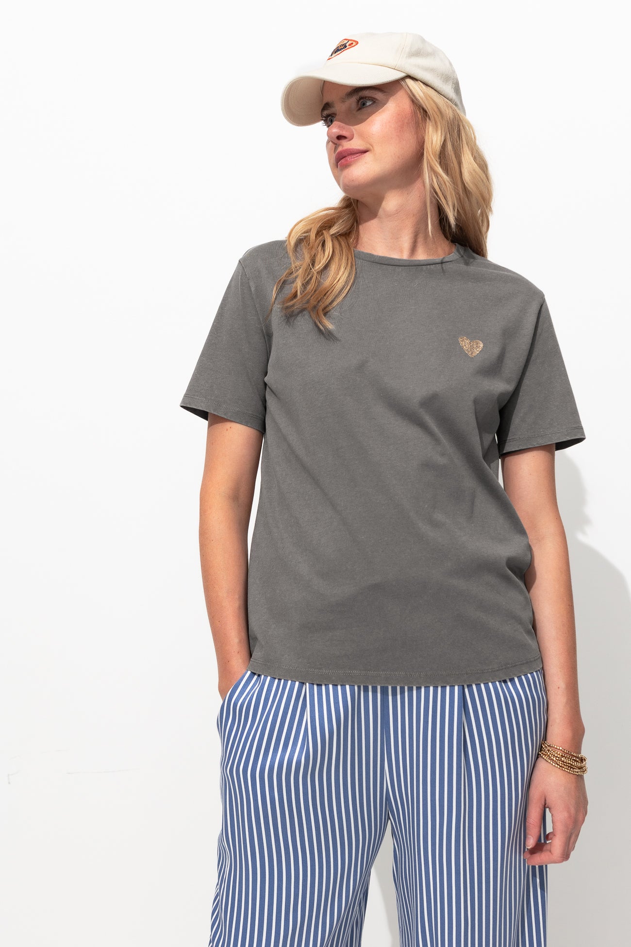 IMOGEN T-shirt coeur pailleté - Gris