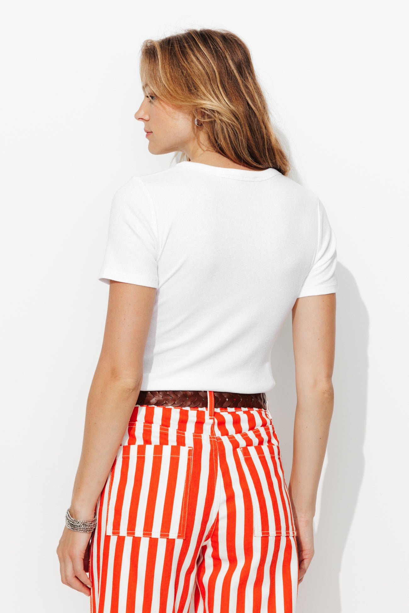 T-shirt côtelé manches courtes - Blanc – Image 3