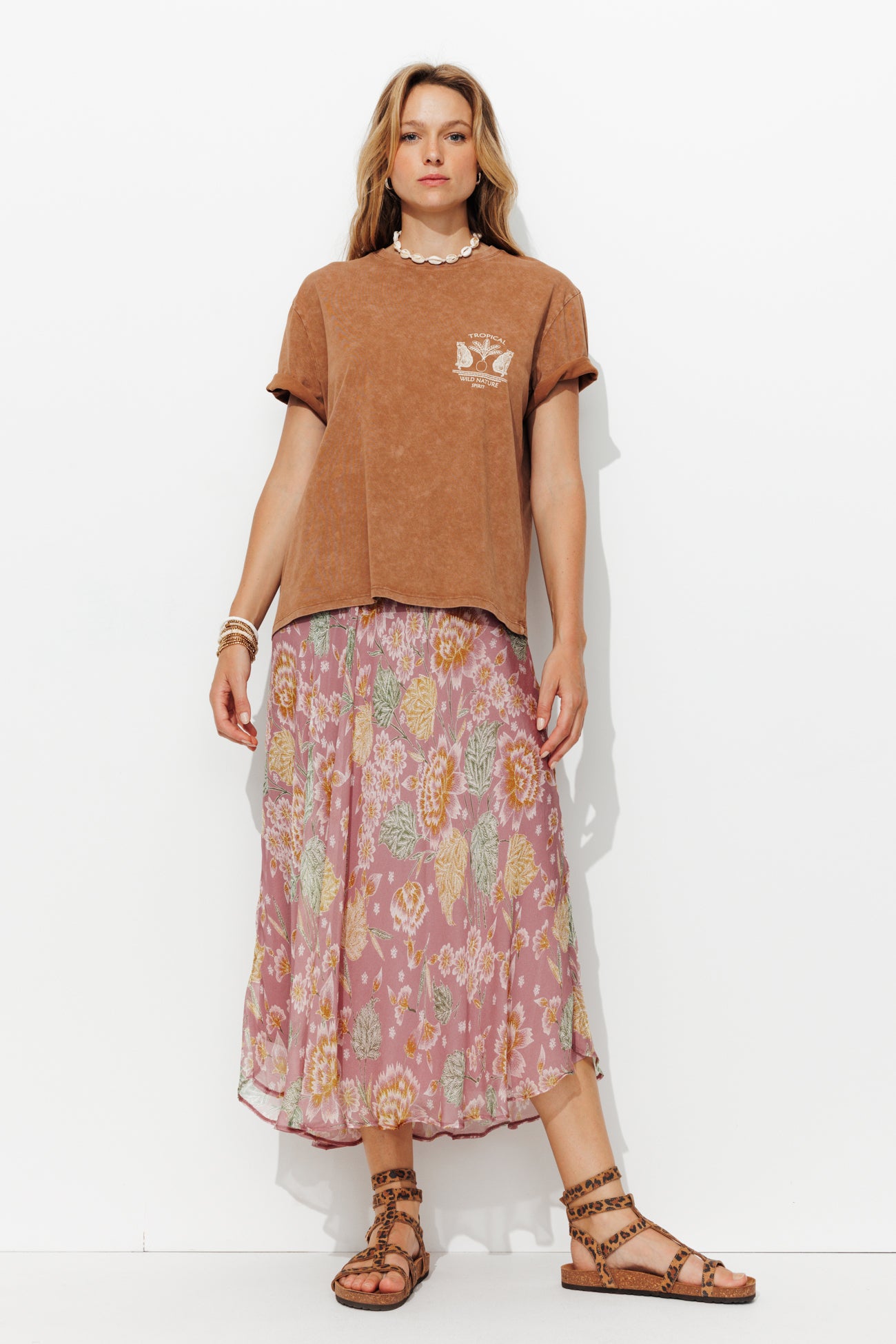 Jupe midi viscose soie - Imprimé lilas – Image 2