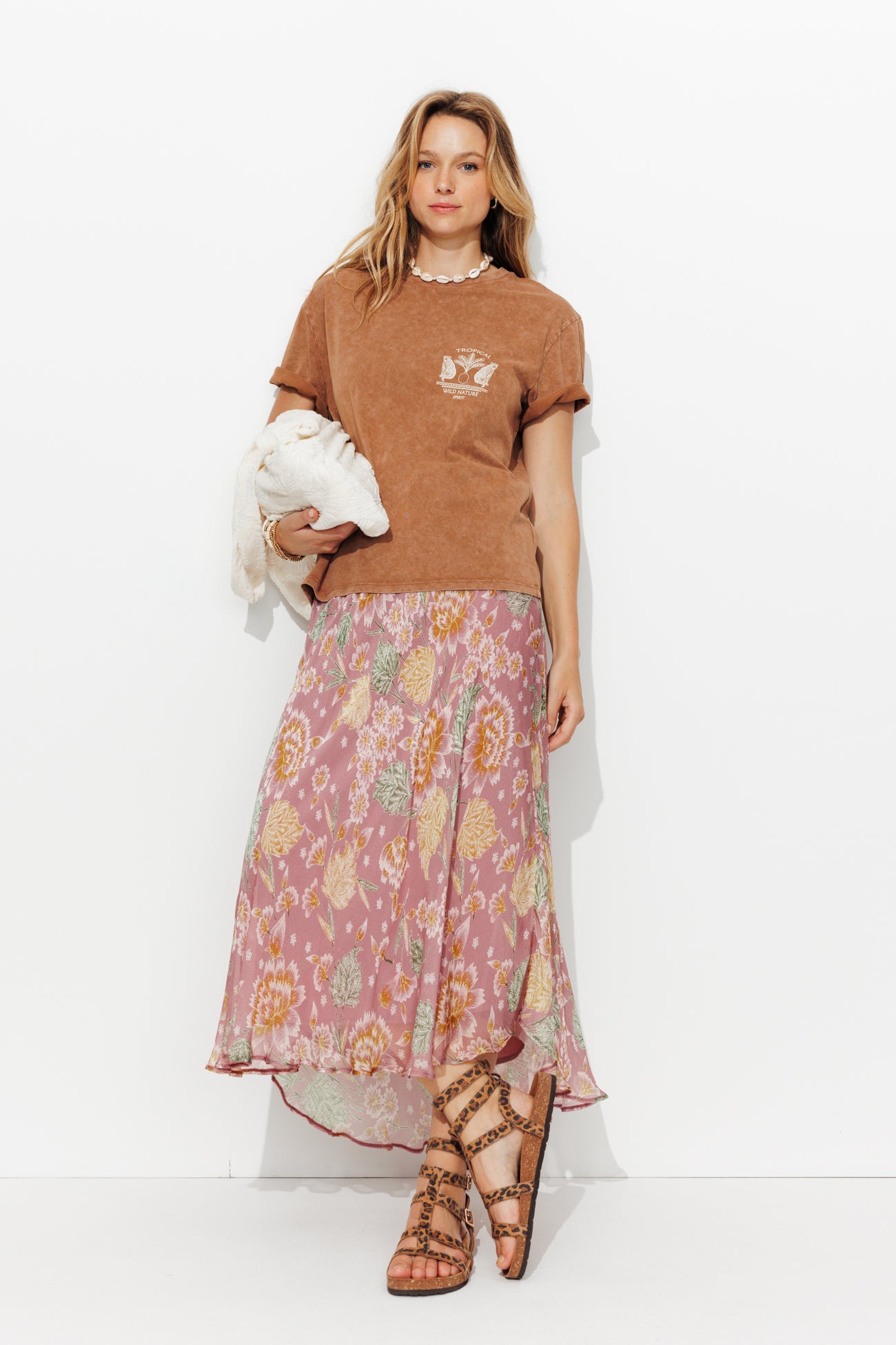 Jupe midi viscose soie - Imprimé lilas
