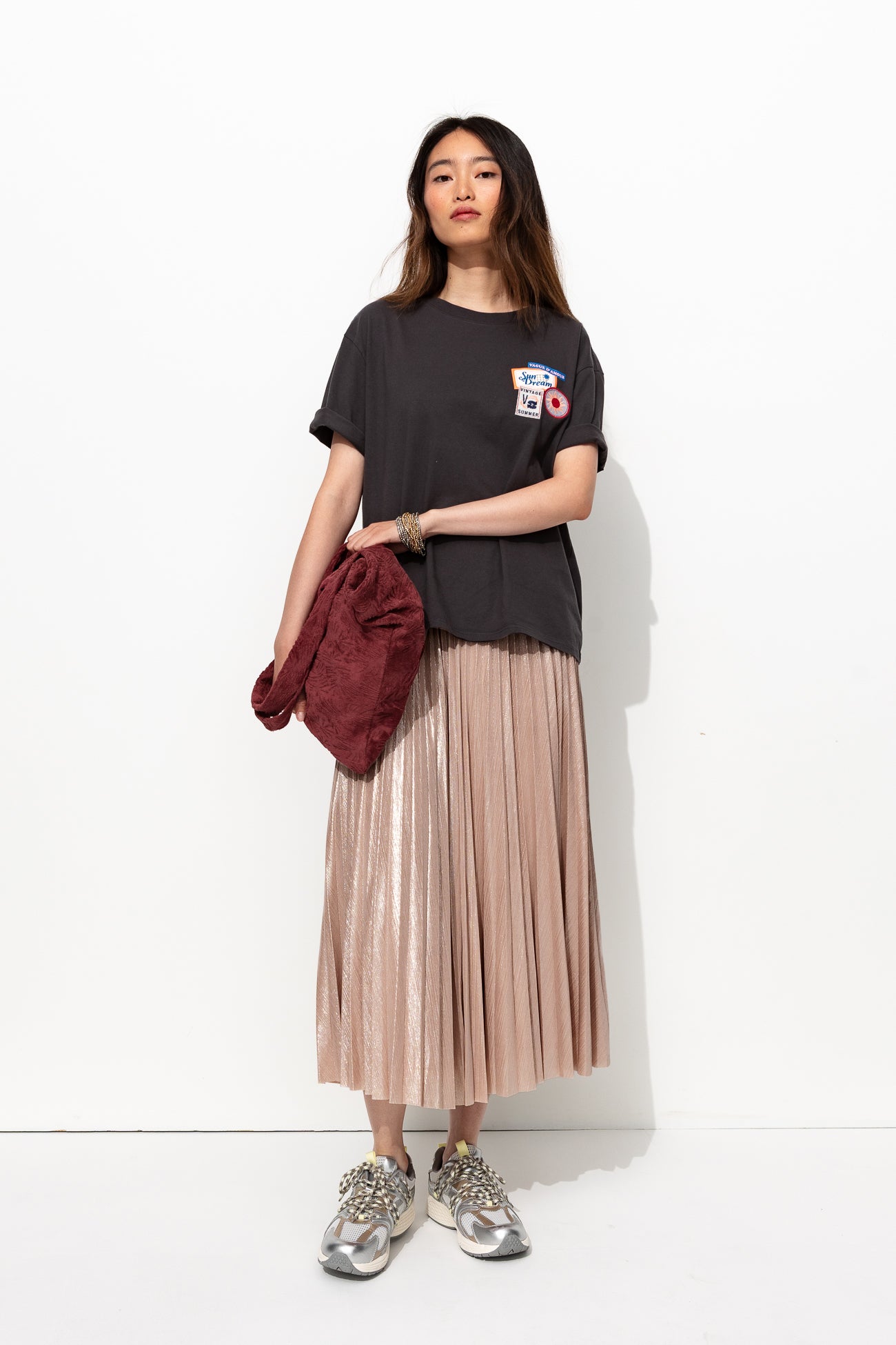 LUNA jupe plissée effet lamé - Rose