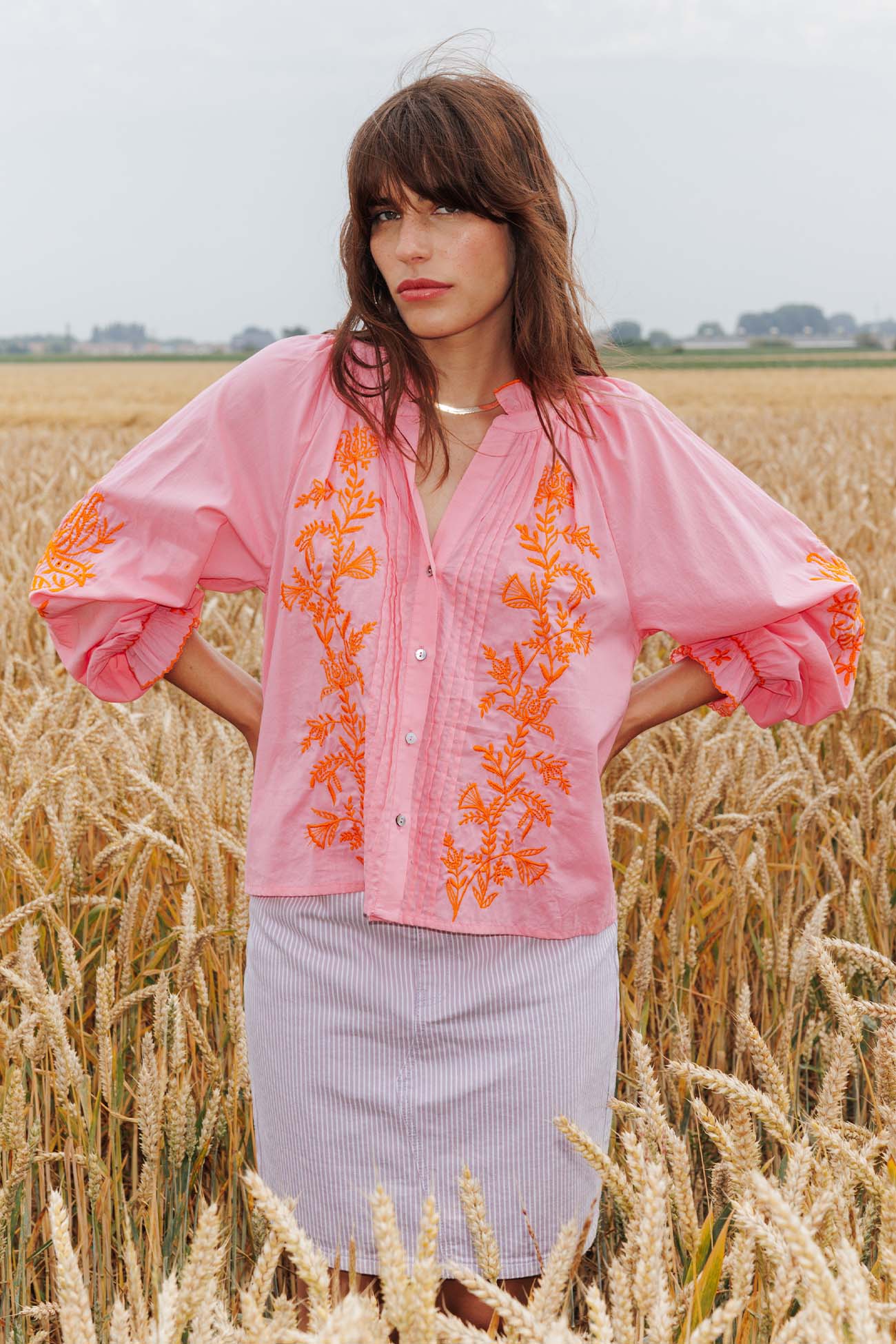 Chemise brodée Femme - Rose