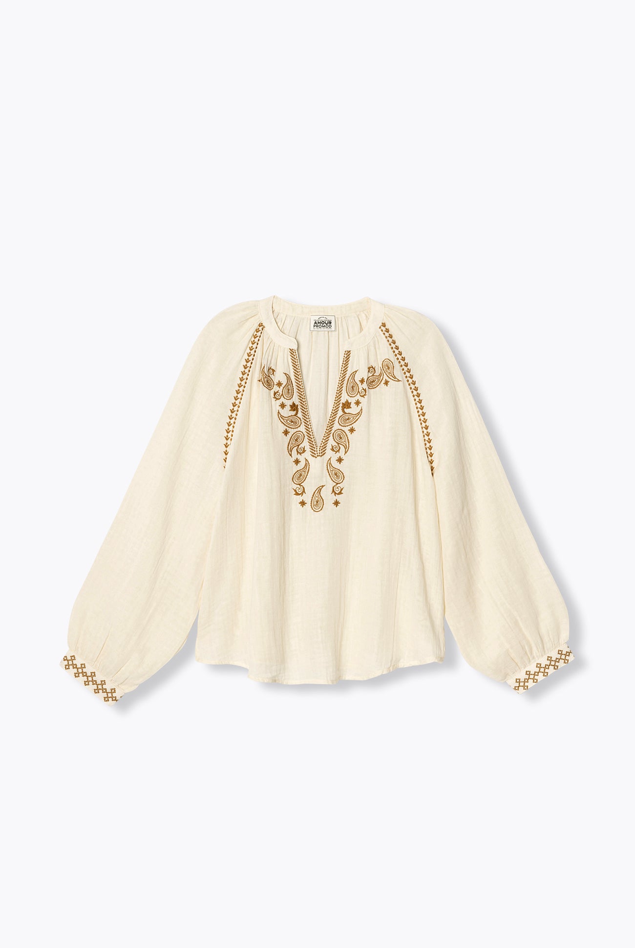 Blouse brodée gaze de coton – Ecru
