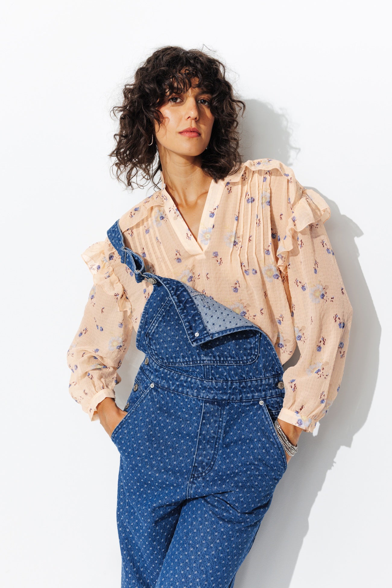 Blouse légère à fleurs Femme – Imprimé écru