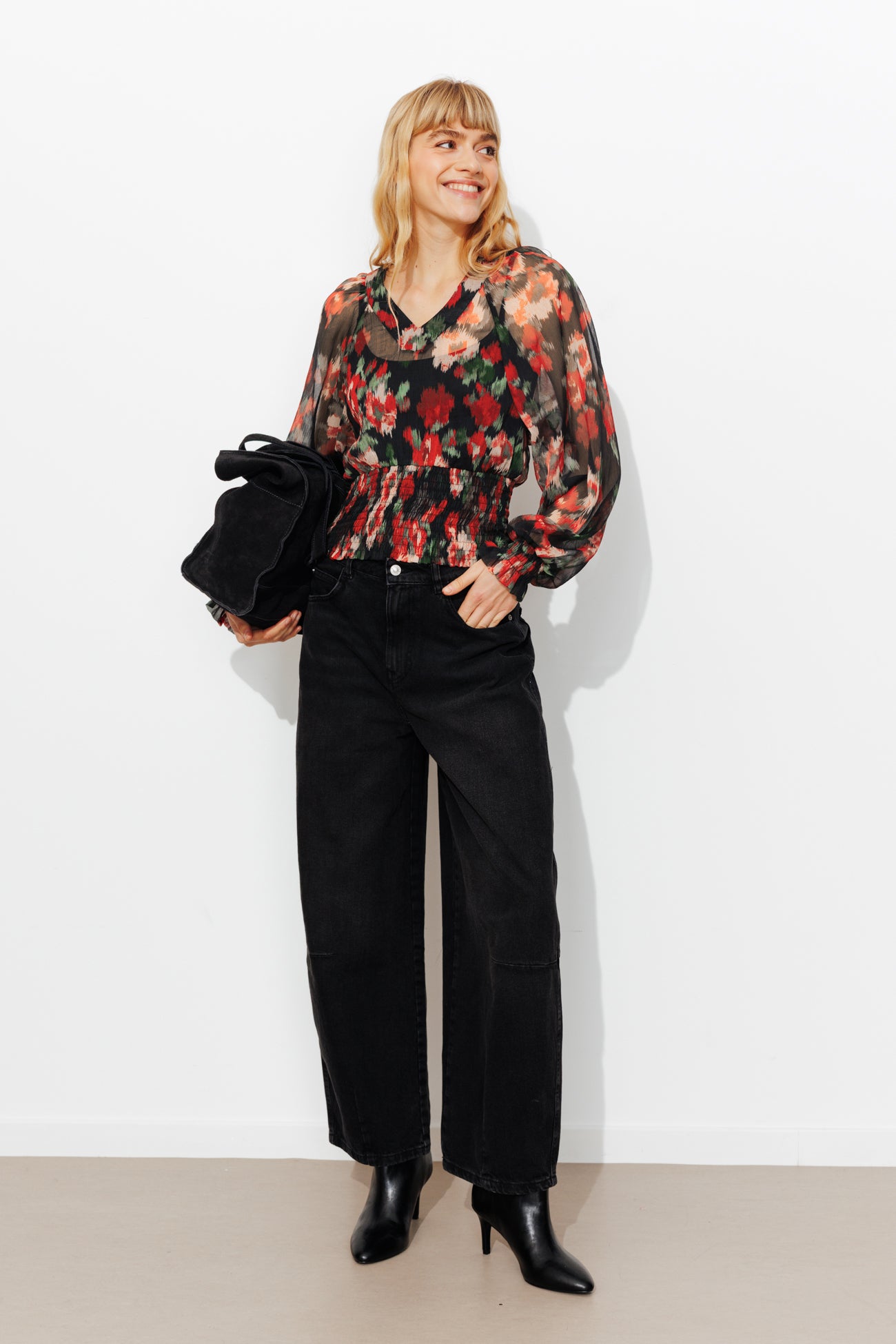 Blouse en voile imprimé Femme - Imprimé noir – Image 2