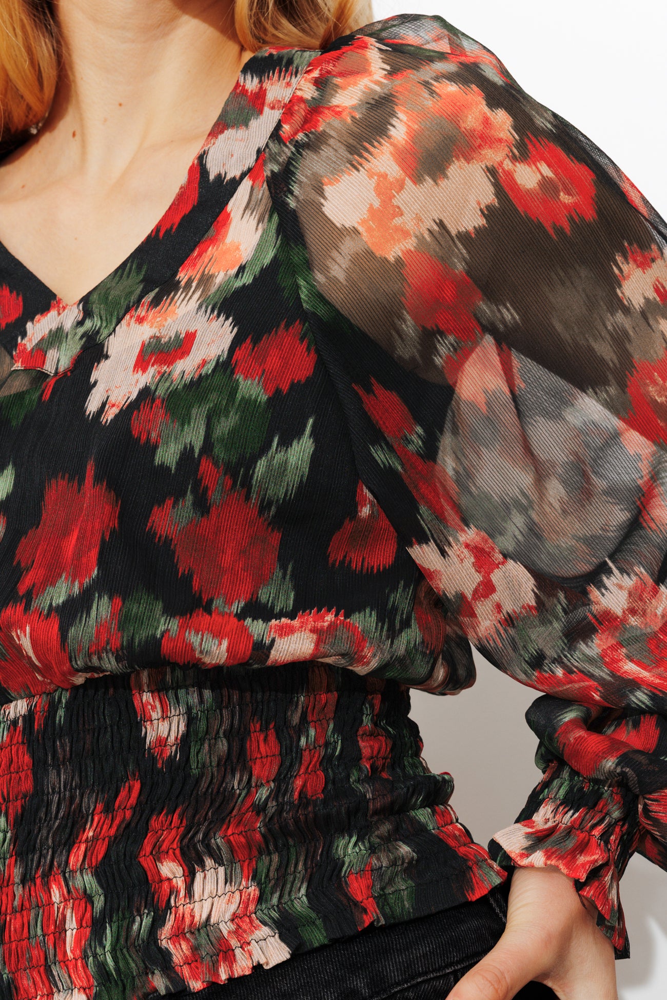 Blouse en voile imprimé Femme - Imprimé noir – Image 4