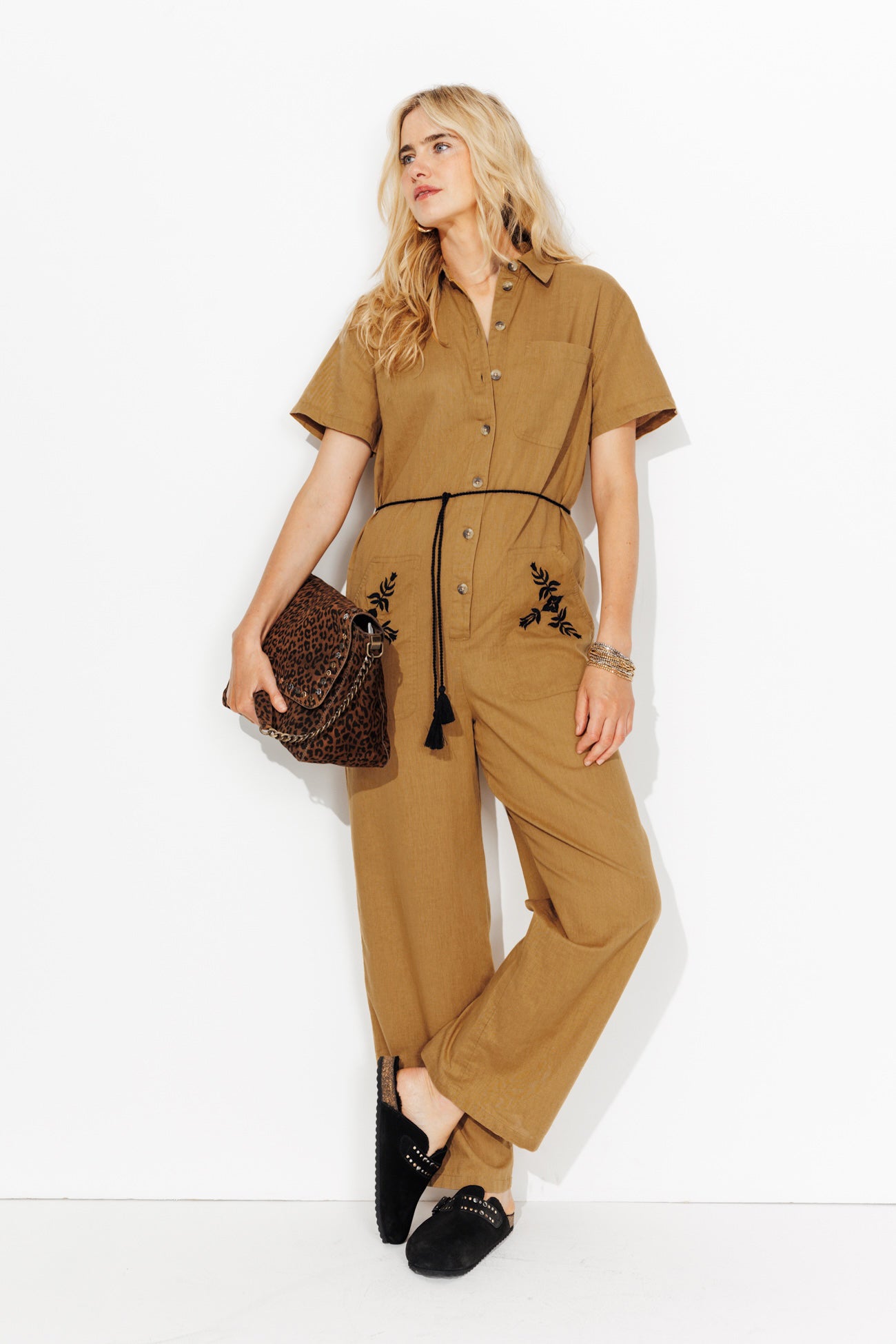 Combi-pantalon brodée Femme - Ocre – Image 2