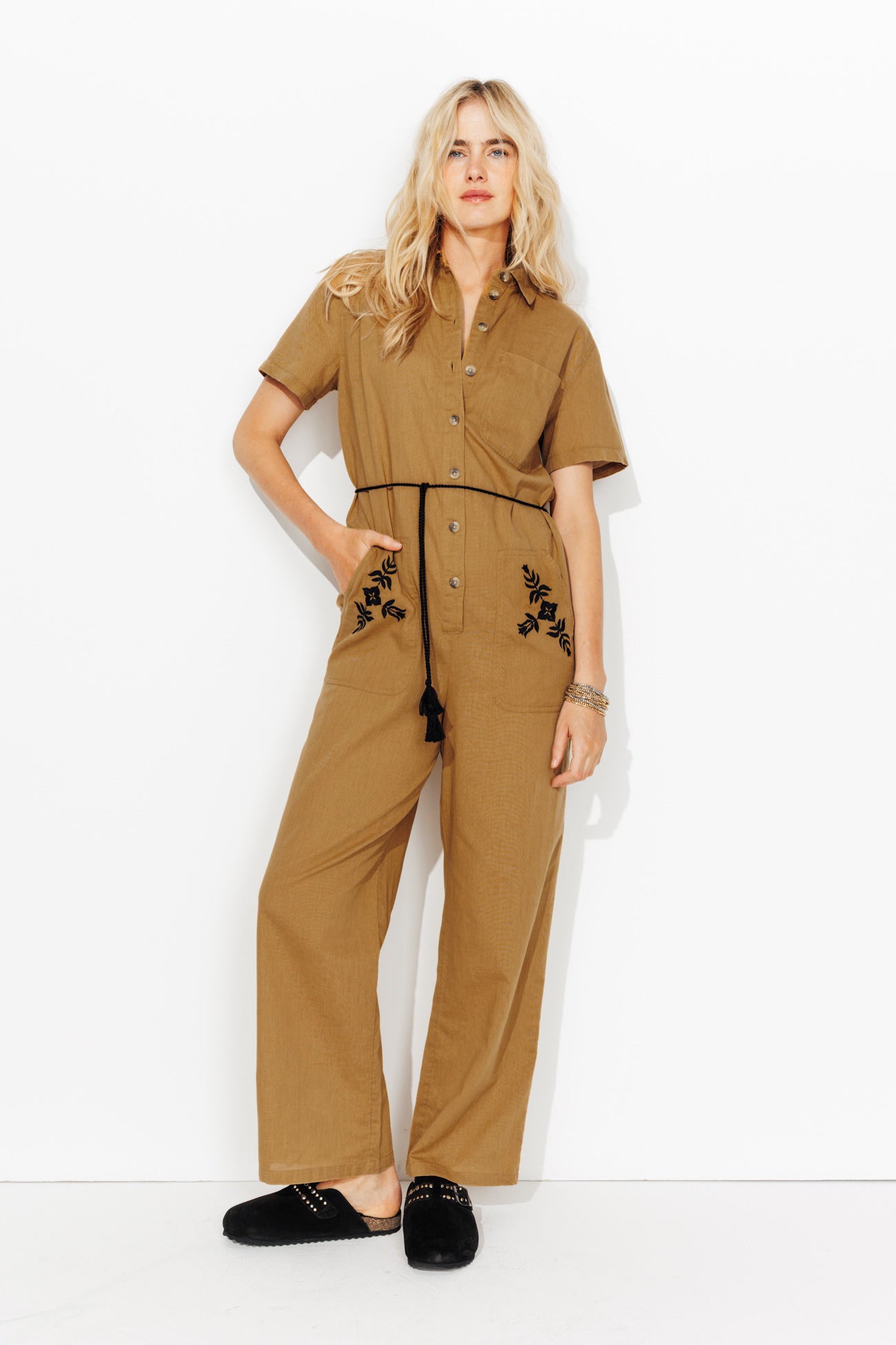 Combi-pantalon brodée Femme - Ocre