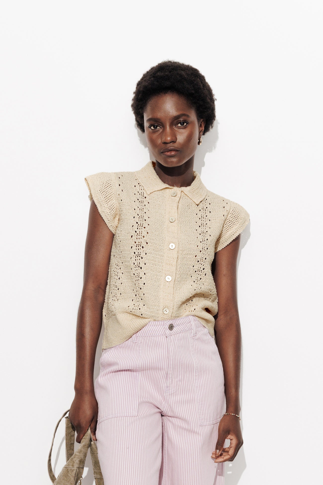 Cardigan manches courtes - Ecru