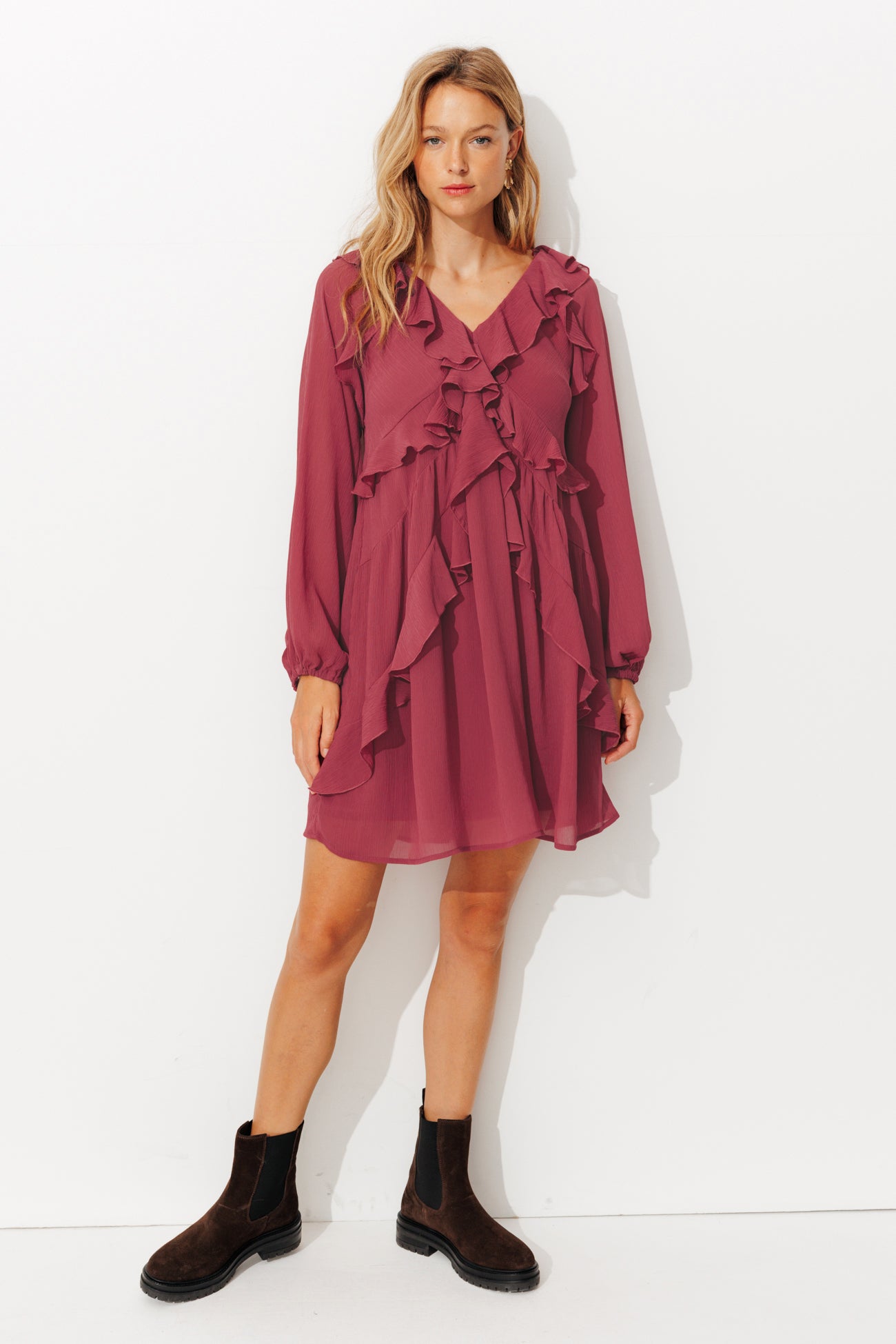 Robe courte volantée Femme – Rouge