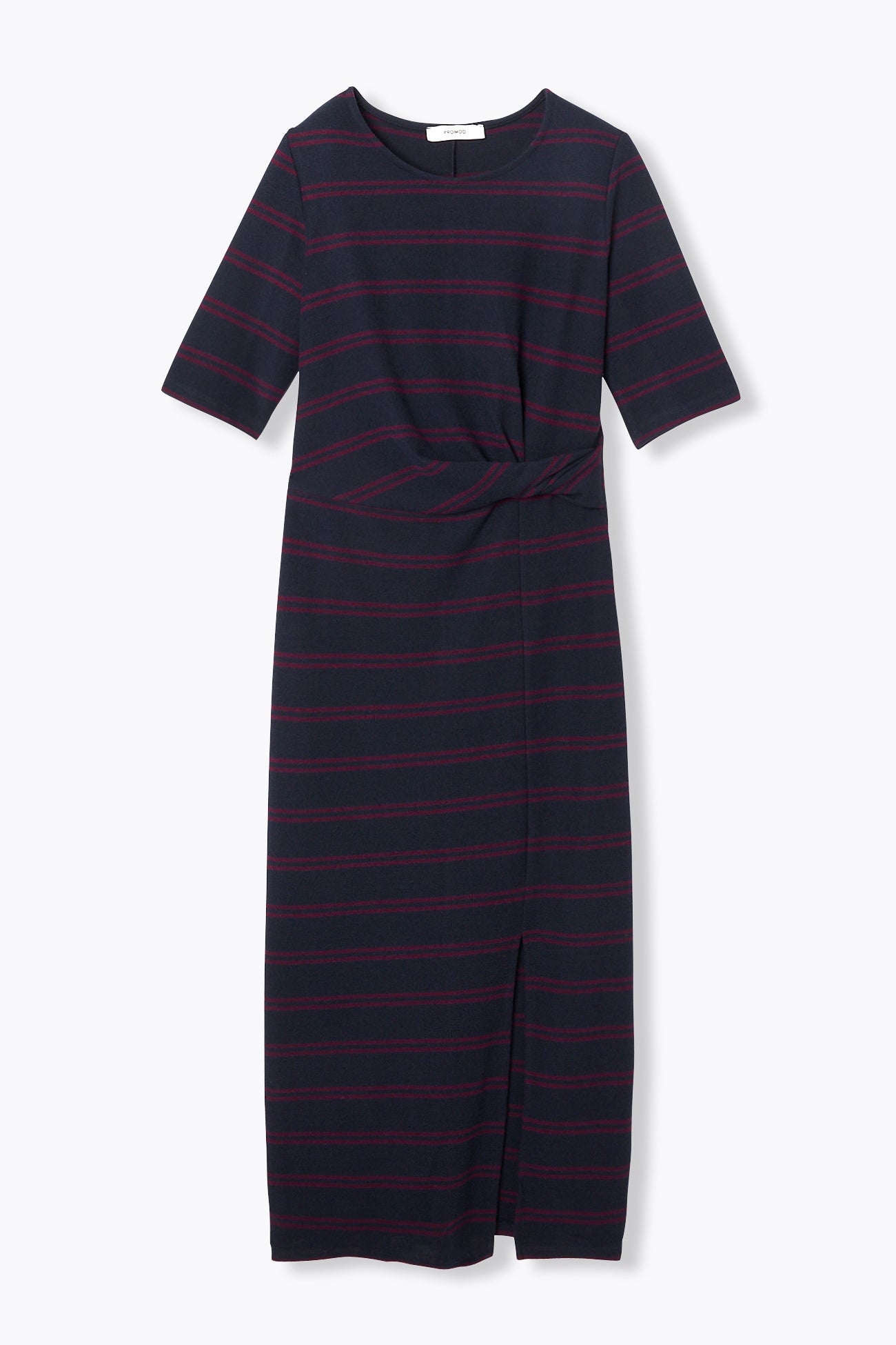 Robe longue en jersey côtelé – Rayé bordeaux