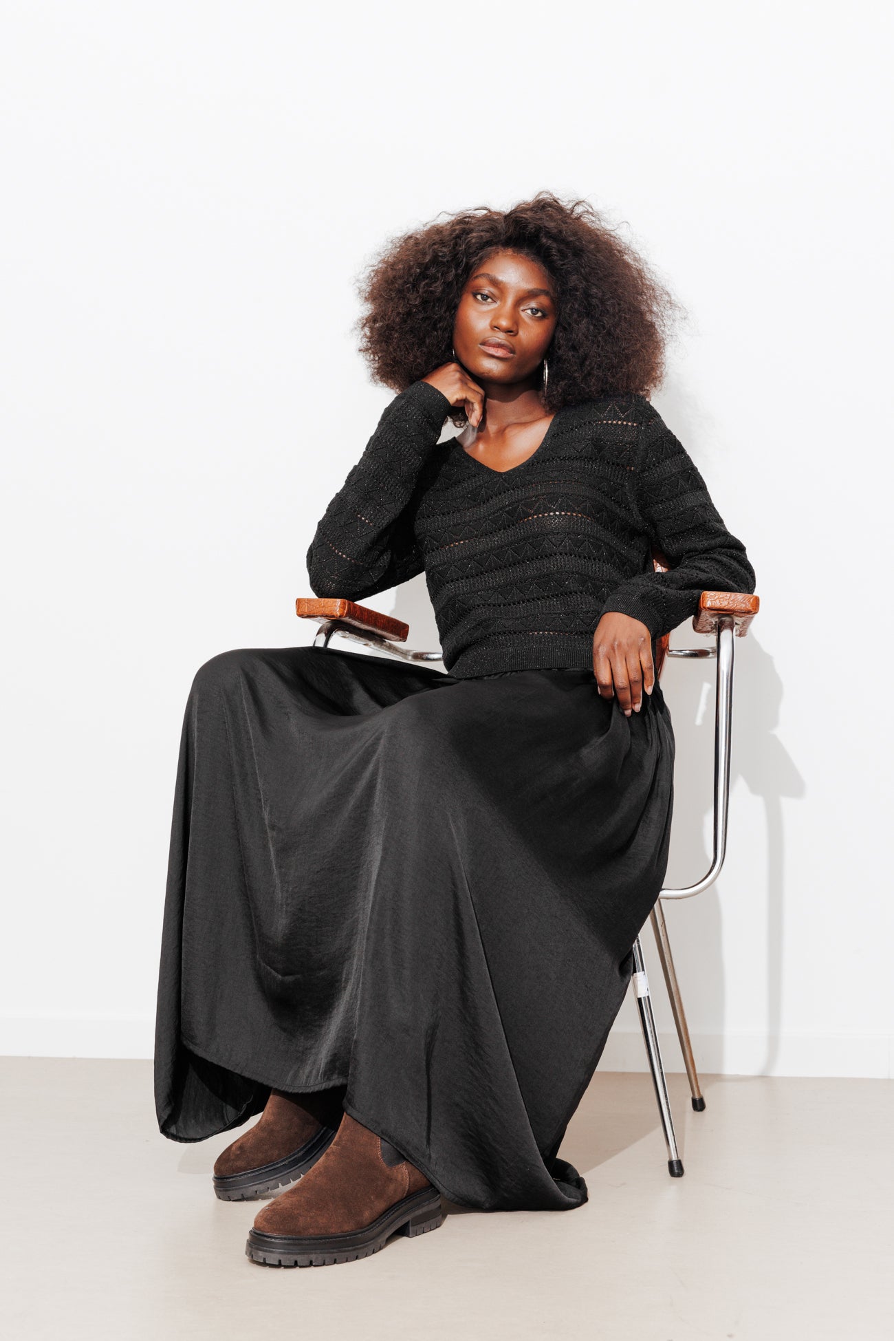 Longue robe pailletée Femme – Noir