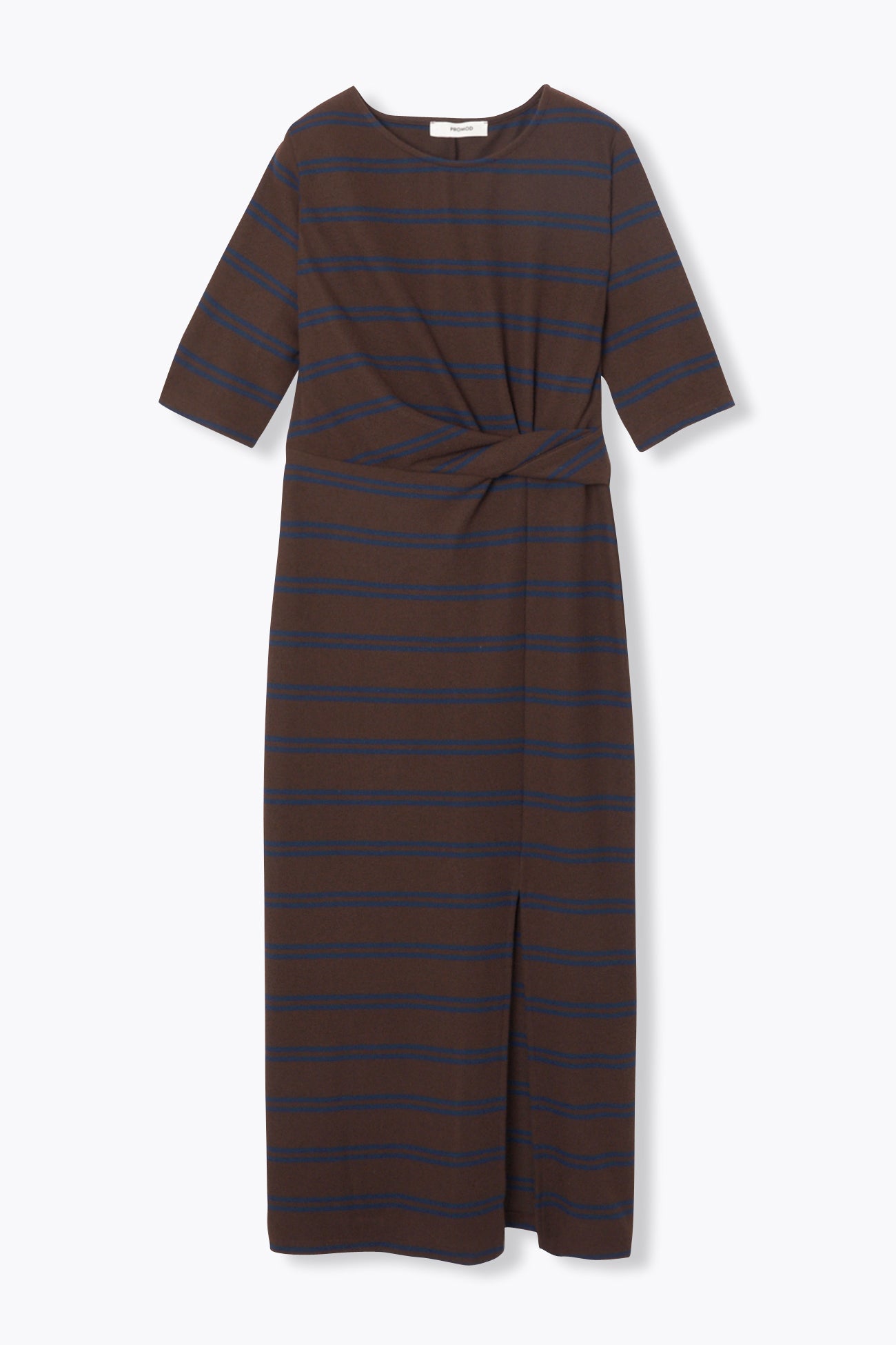 Robe longue en jersey côtelé – Rayé marron
