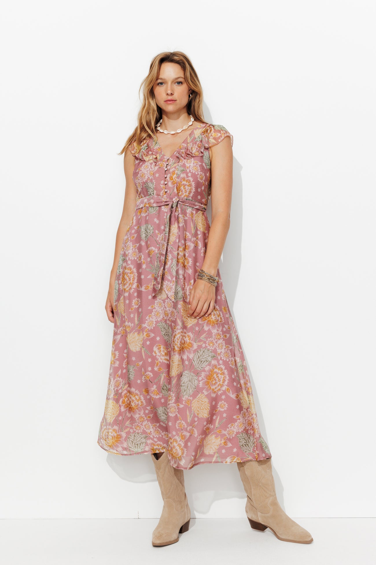 Robe longue viscose soie - Imprimé lilas – Image 2