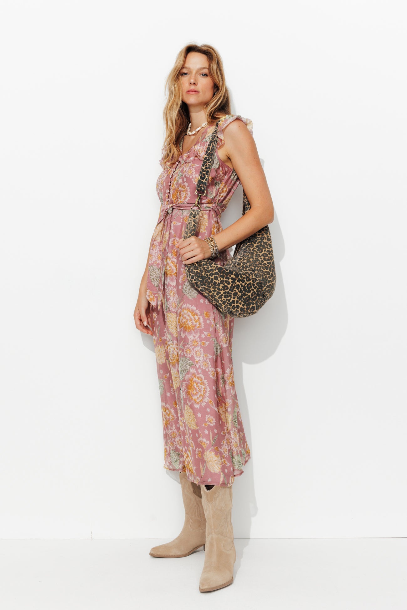 Robe longue viscose soie - Imprimé lilas