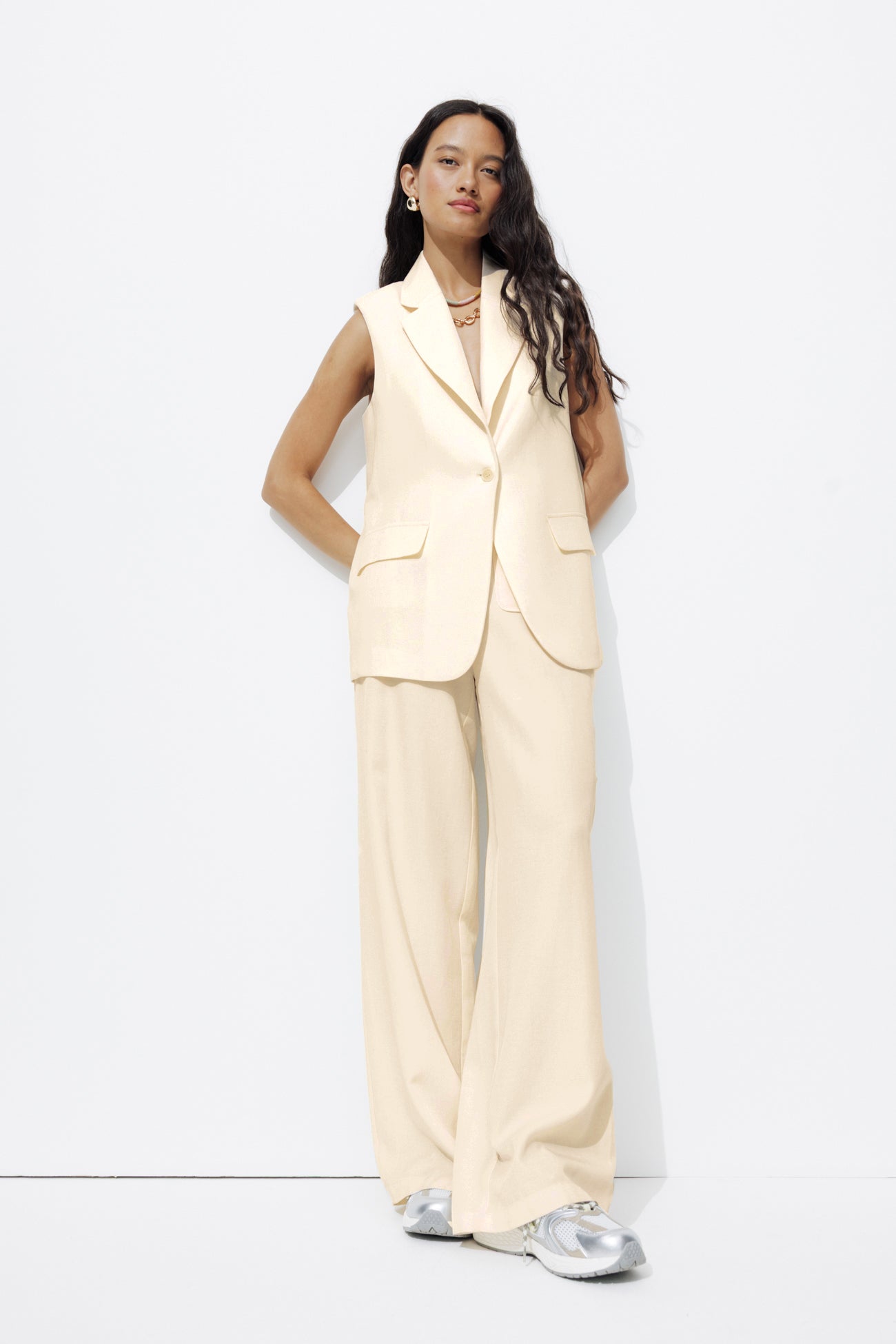 Pantalon large taille haute - Ecru – Image 2