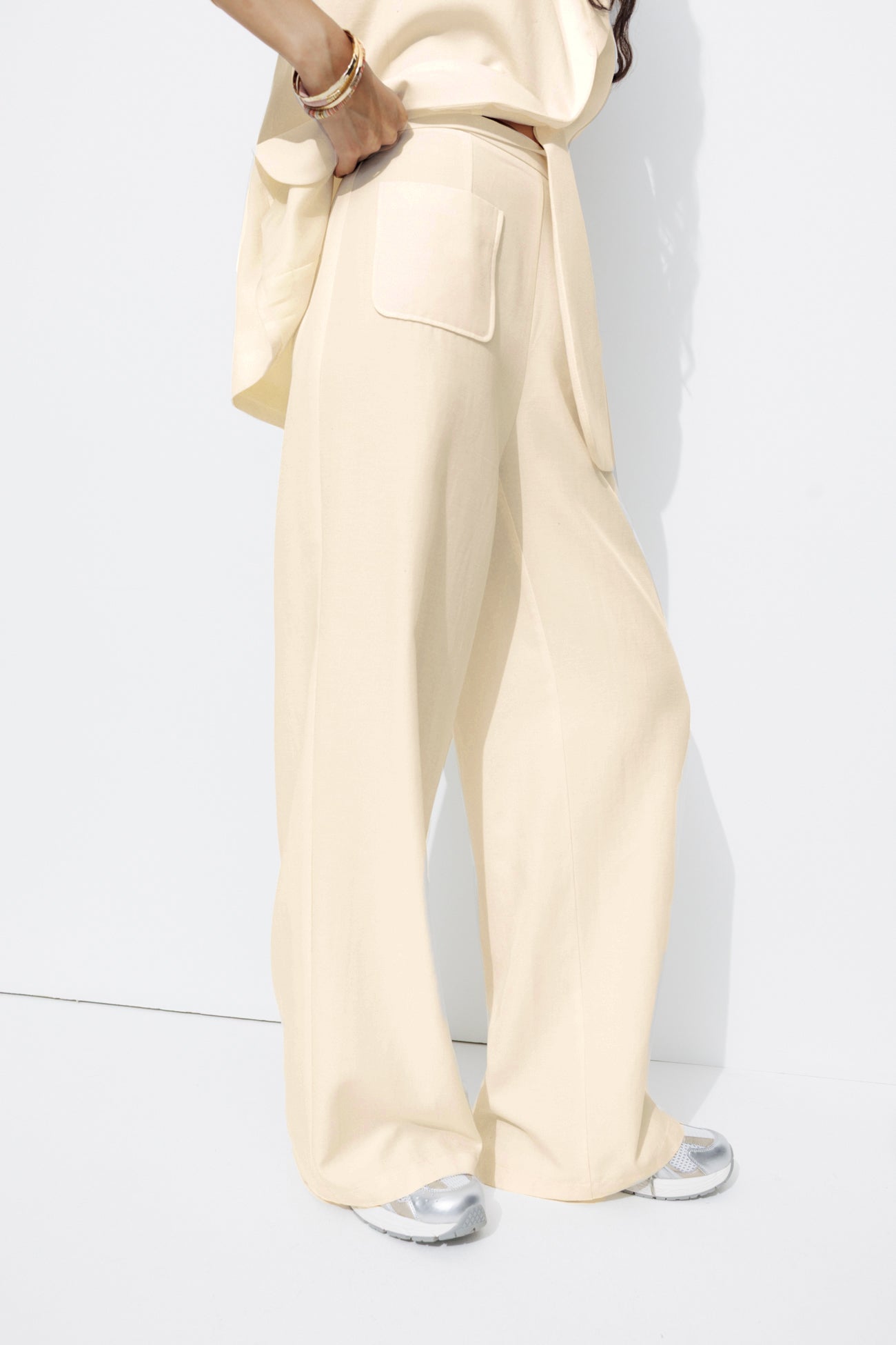 Pantalon large taille haute - Ecru – Image 4