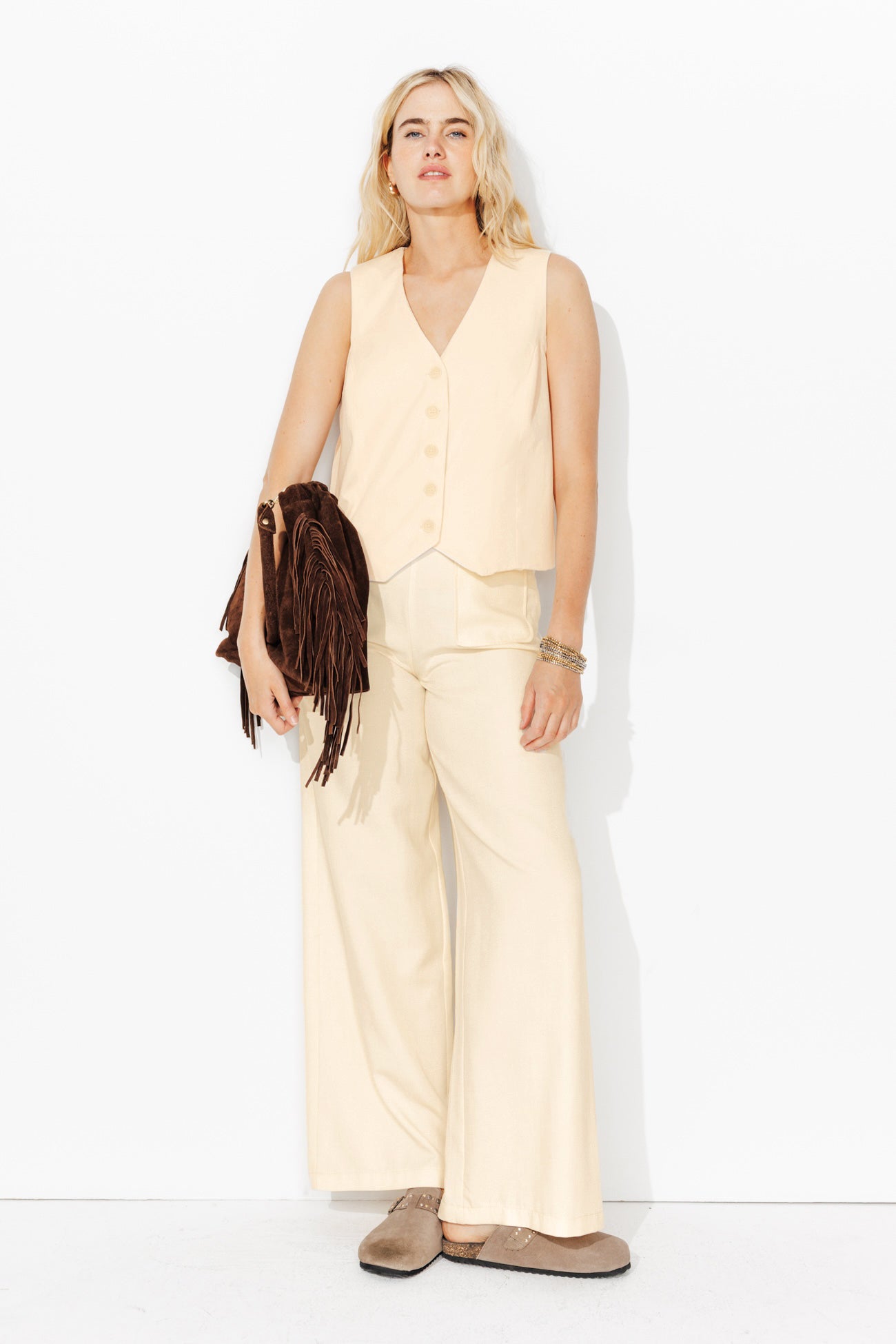 Veston uni boutonné Femme - Ecru – Image 2
