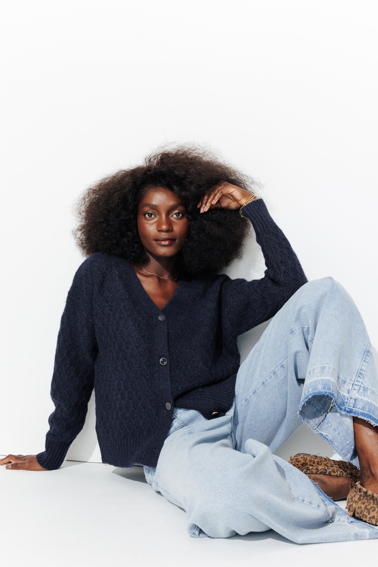 Cardigan torsadé recto-verso – Marine