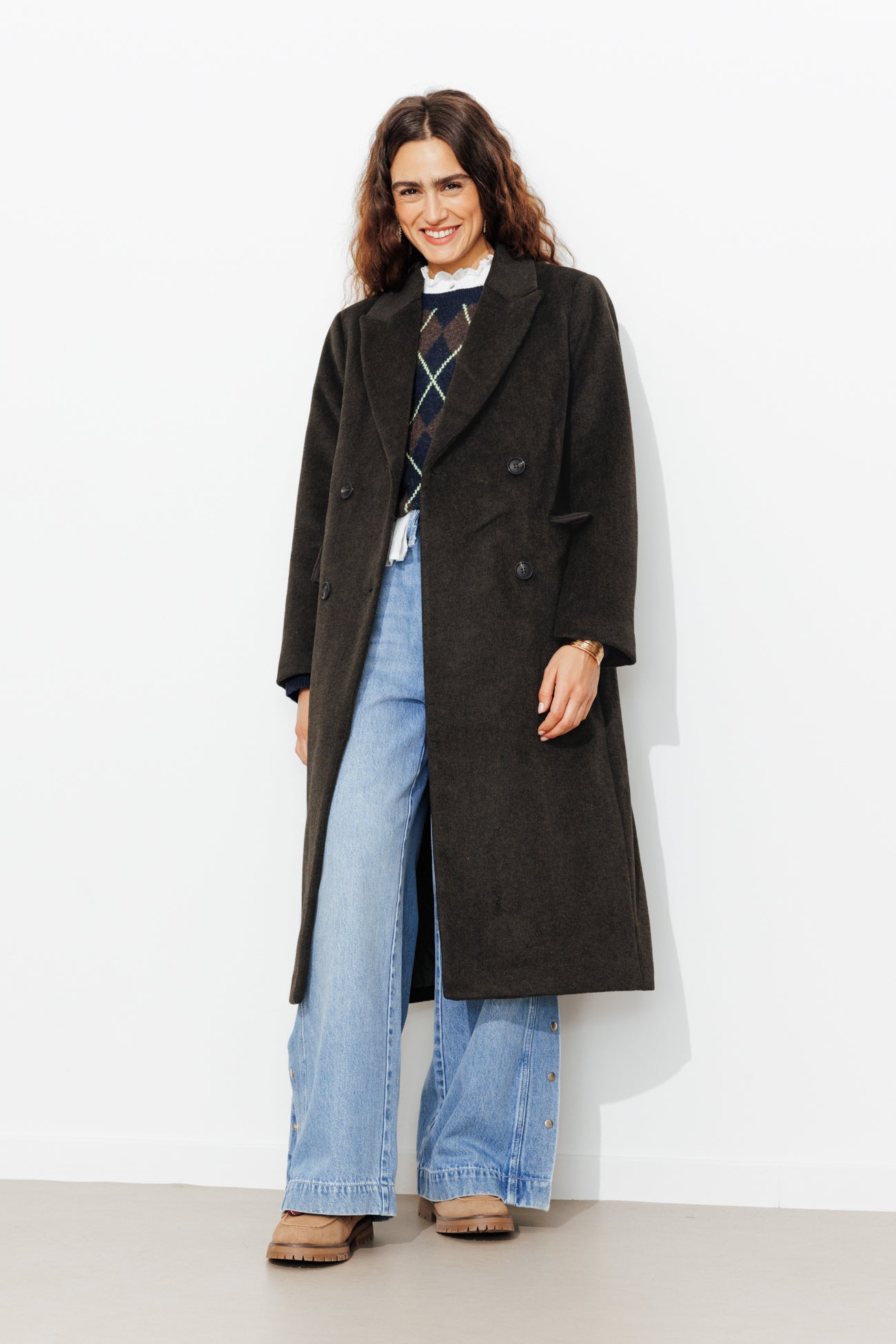Manteau long en laine mélangée - Imprimé kaki – Image 2