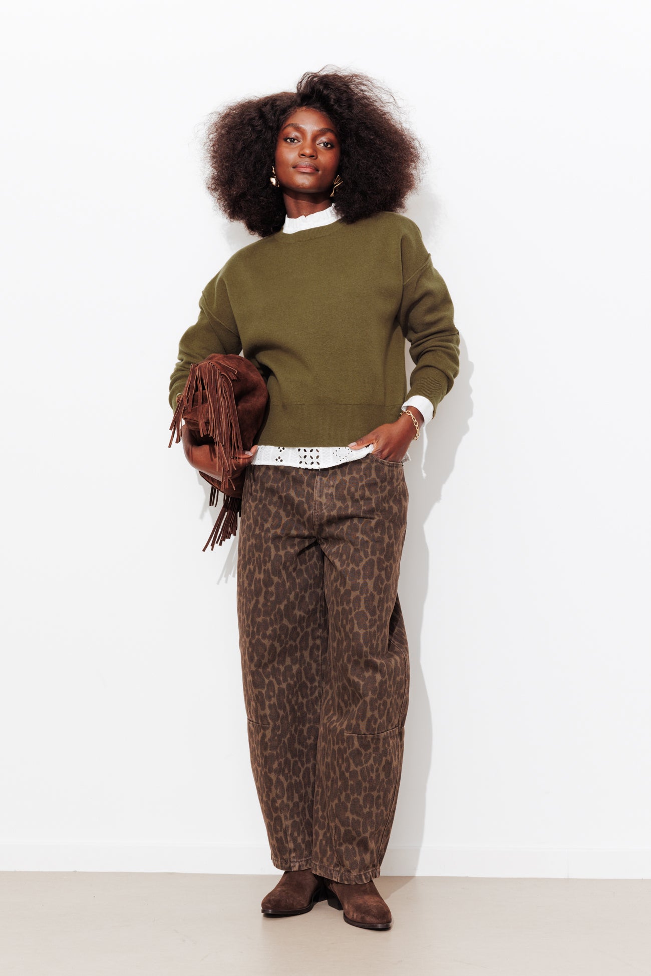 Pull oversize uni Femme – Vert olive