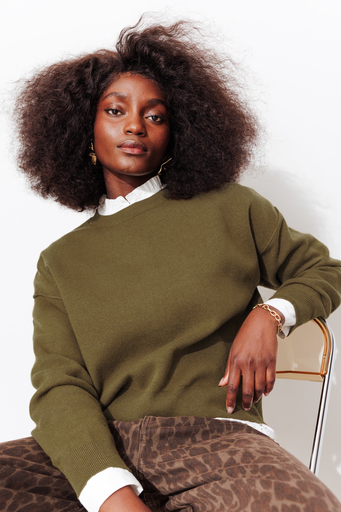 Pull oversize uni Femme – Vert olive