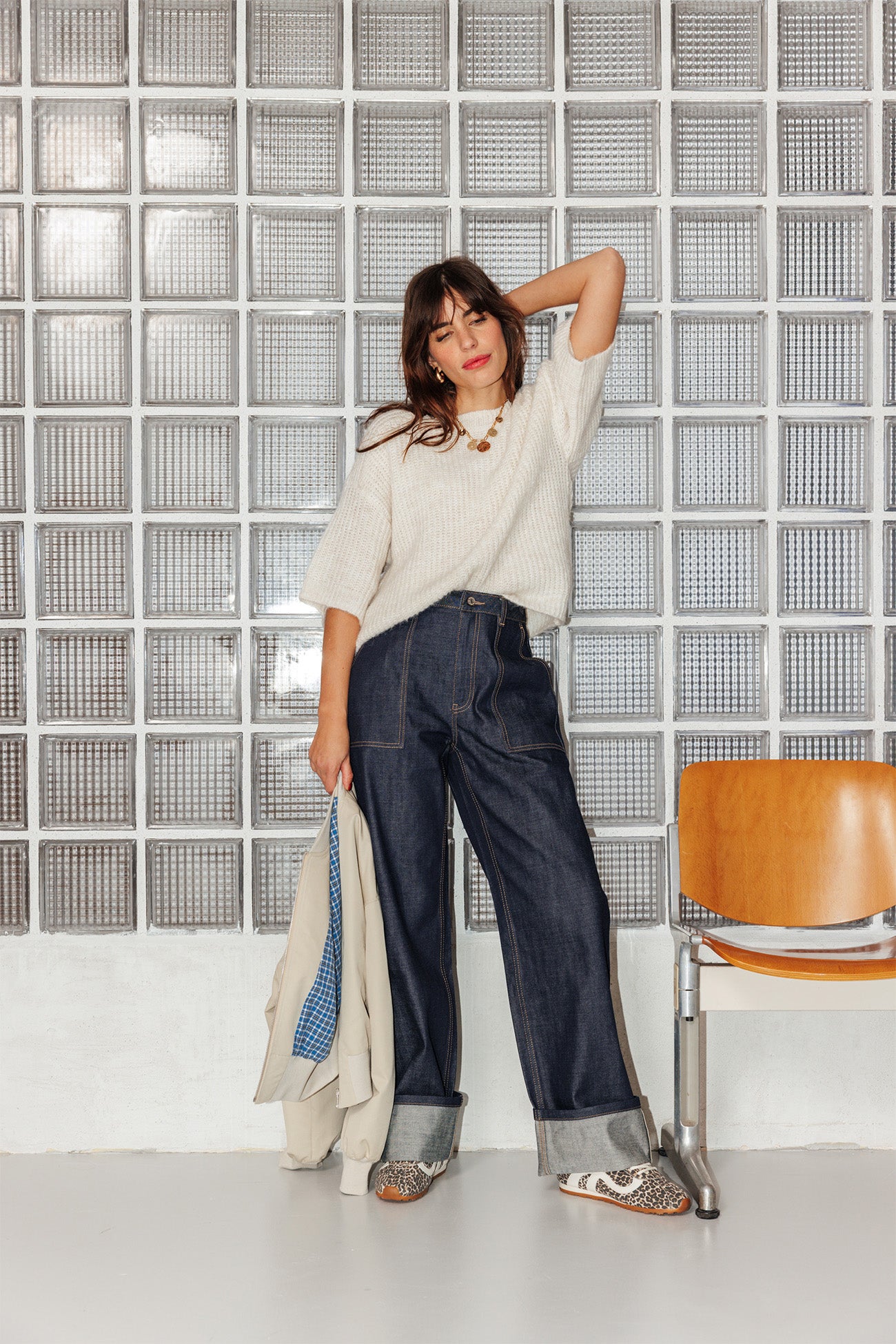 Pull côtelé manches courtes – Ecru