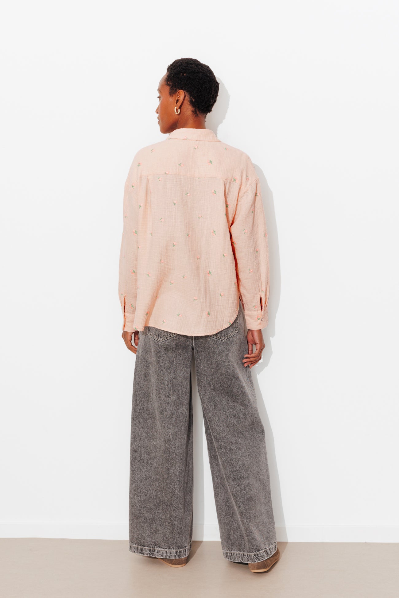 Chemise brodée gaze de coton - Rose – Image 3