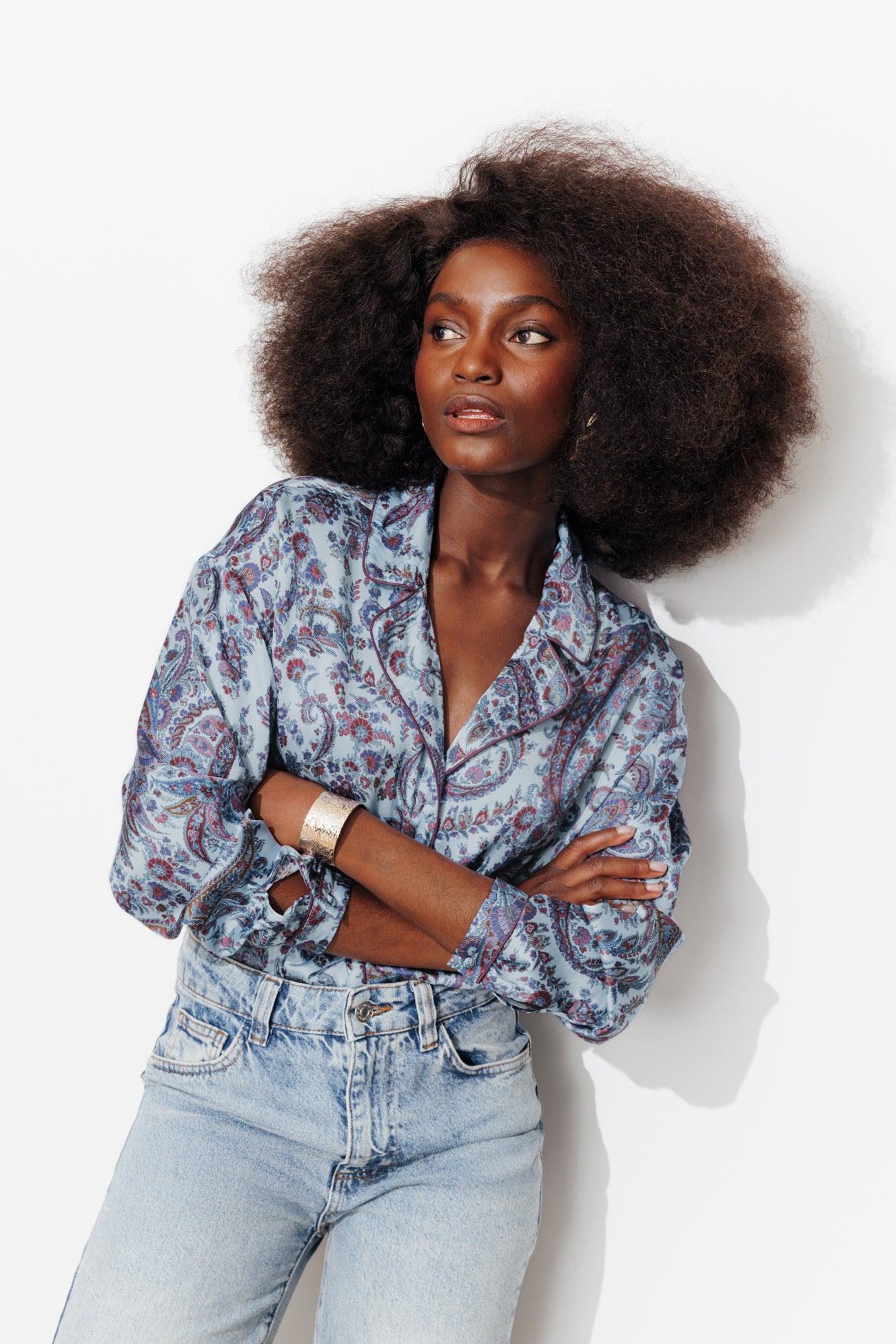 Chemise en satin imprimée - Imprimé bleu – Image 2
