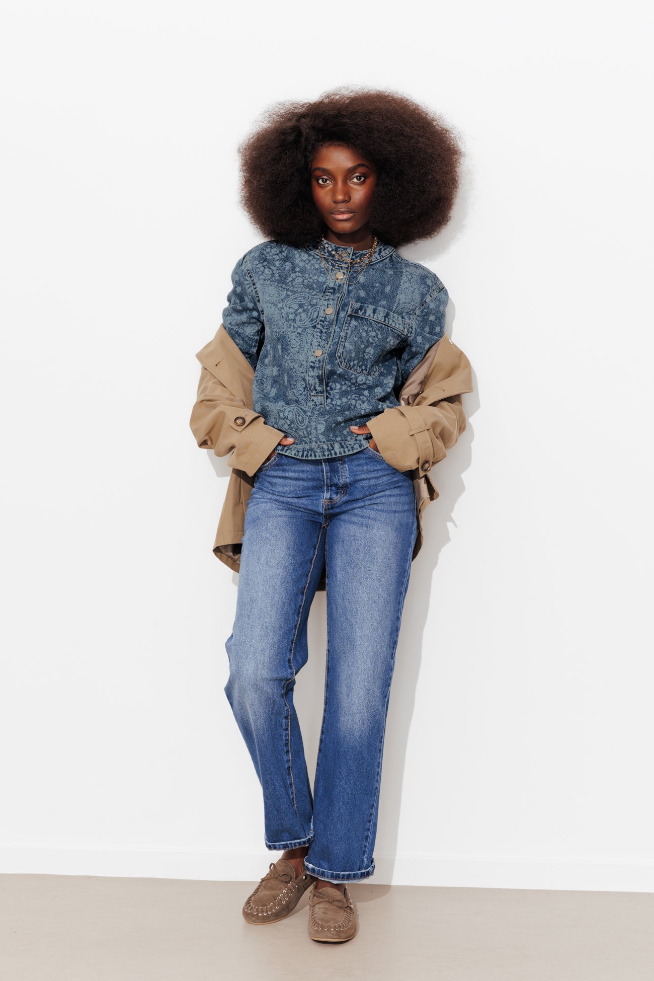 Chemise en jean motif au laser - Jean moyen
