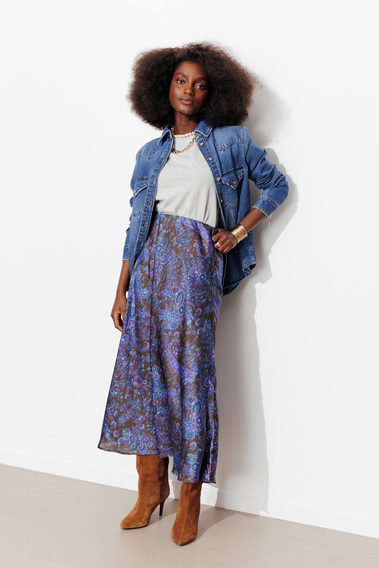 Jupe imprimée en satin Femme - Imprimé marron – Image 2