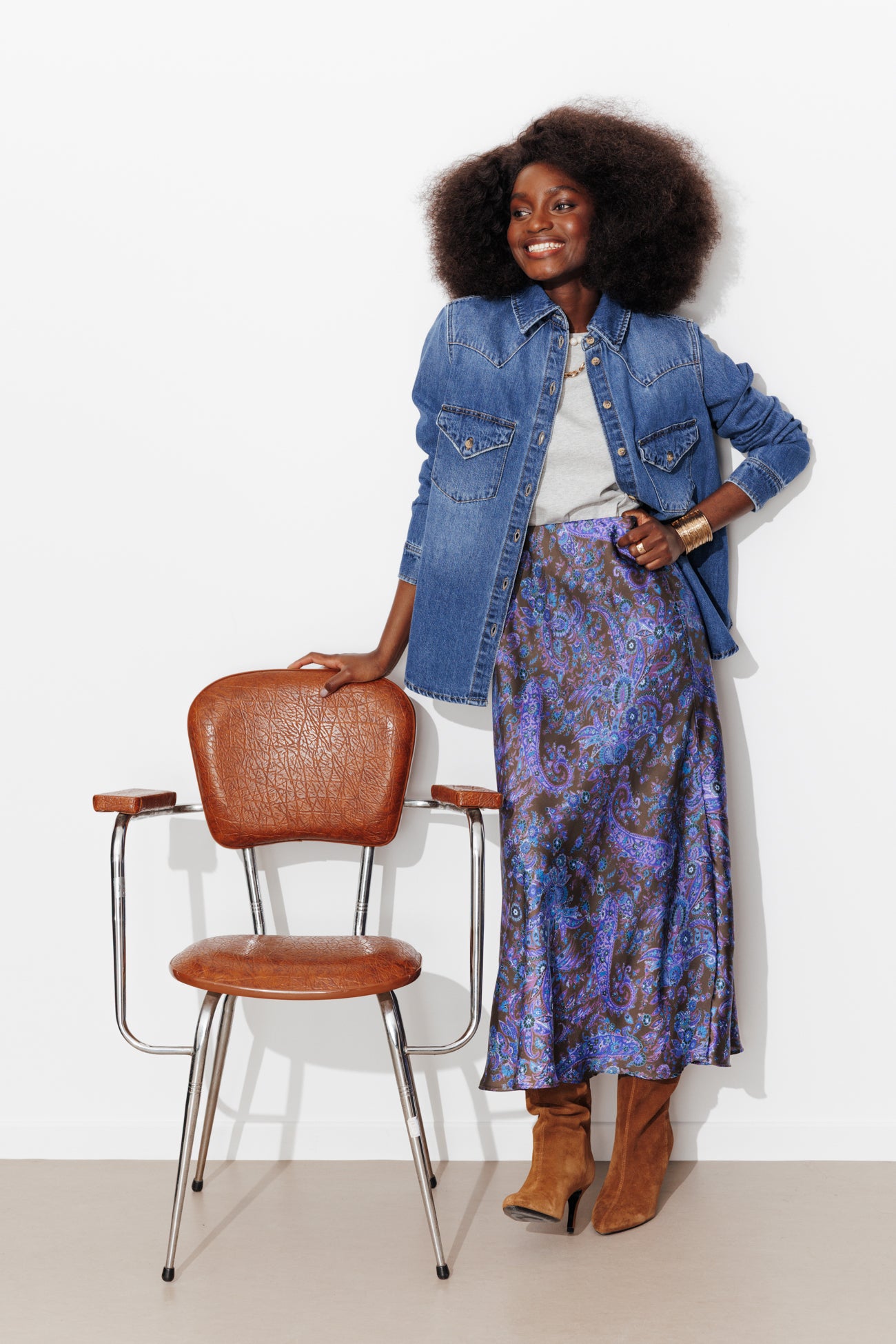 Jupe imprimée en satin Femme - Imprimé marron
