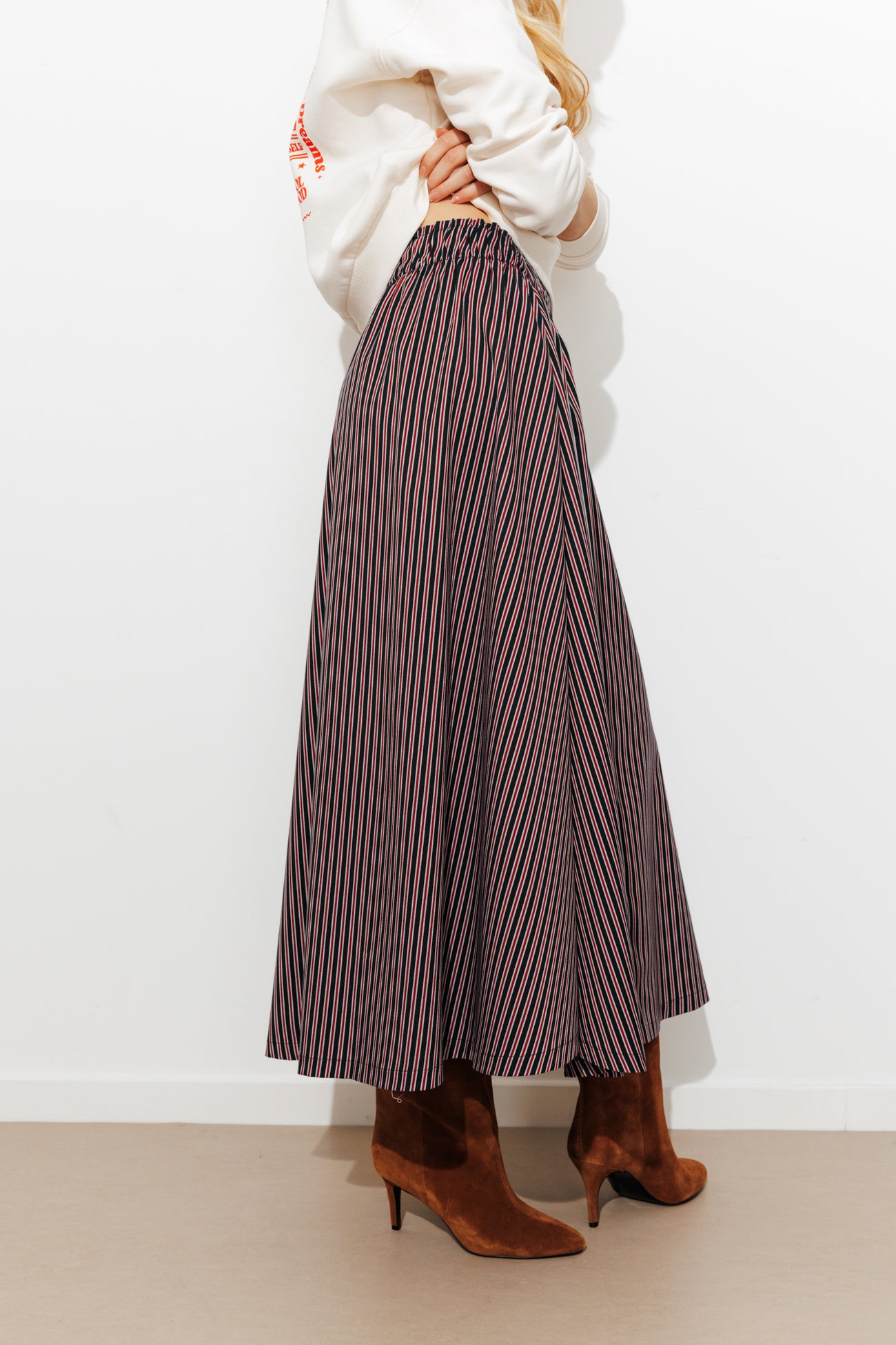 Jupe rayée évasée Femme - Rayé rouge – Image 4