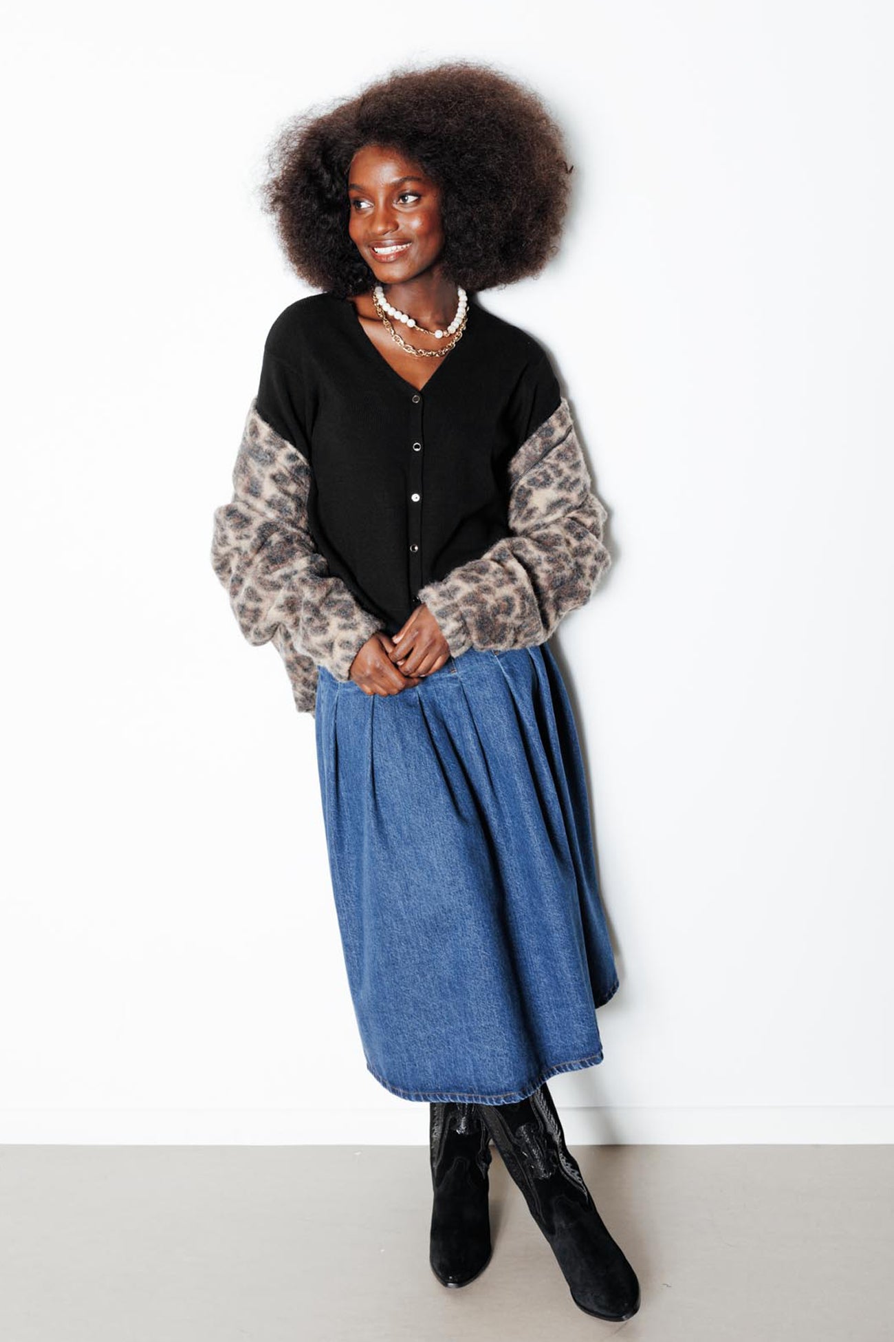 Pull-cardigan recto-verso – Noir