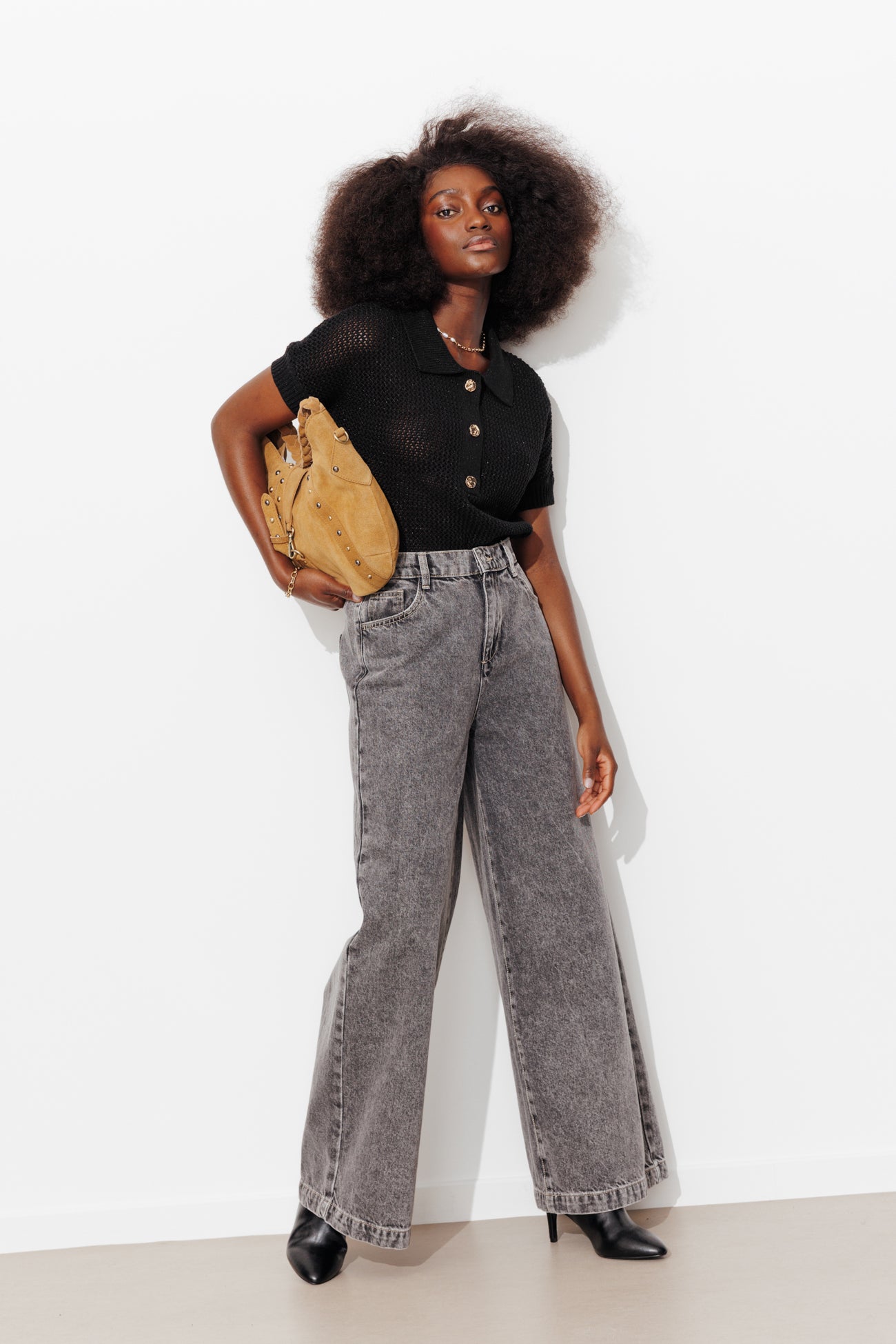 Pull polo pailleté Femme - Noir